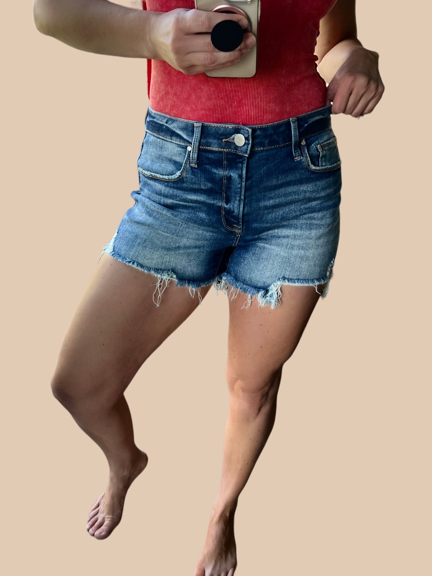 Risen High-Rise Distressed Cutoff Jean Shorts