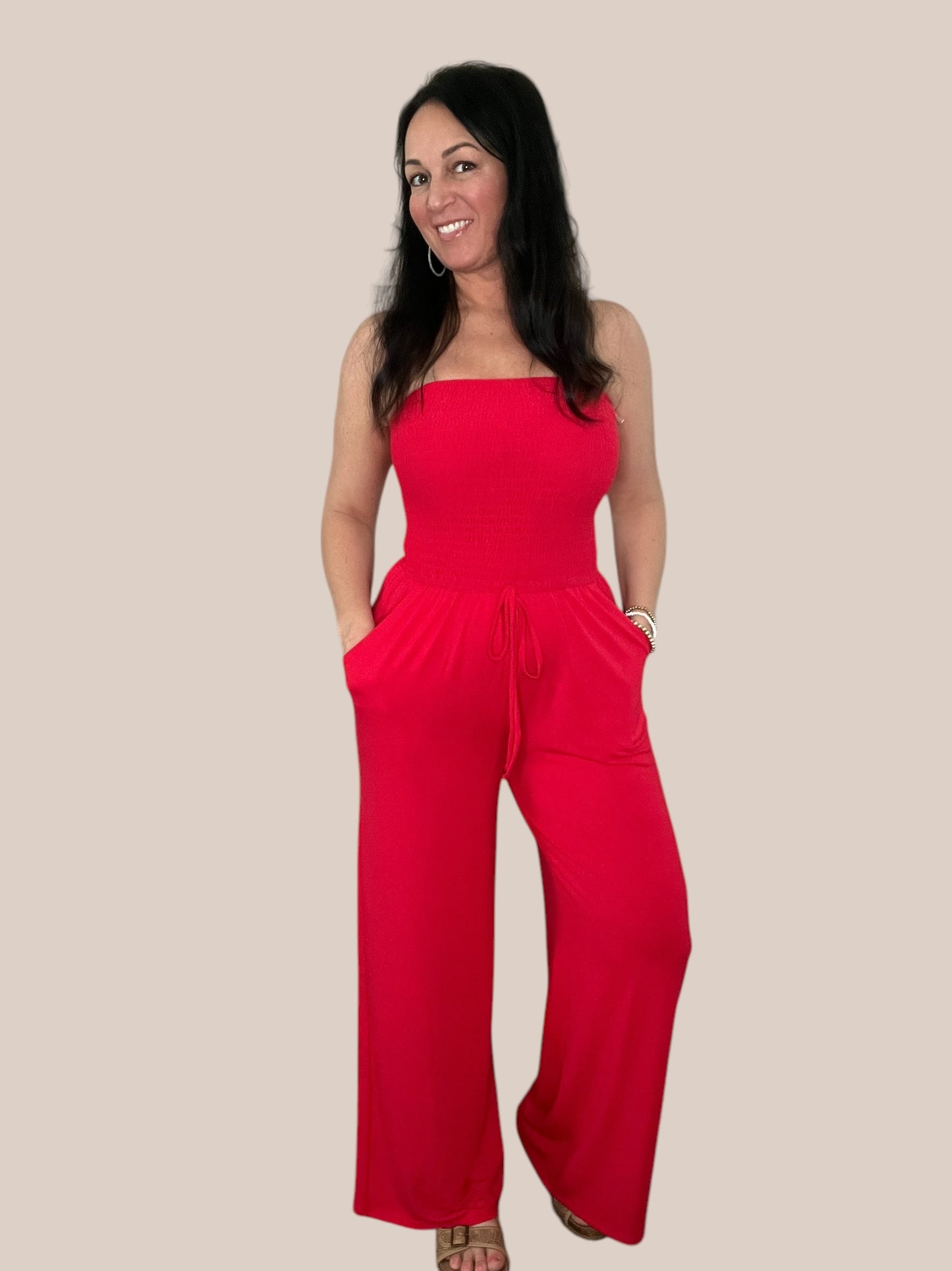 Smocked Tube Top Wide Leg Jumpsuit