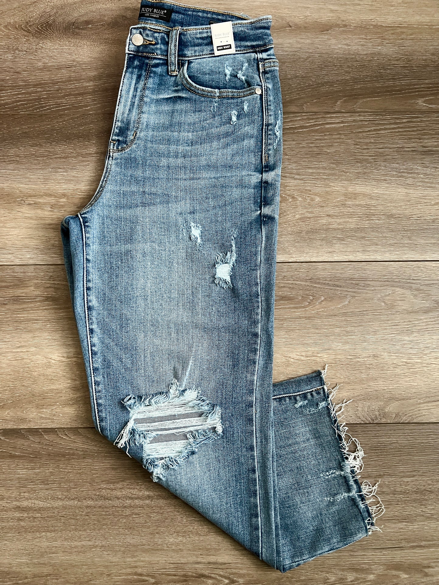 Judy Blue High-Rise Wide Leg Distressed Cropped Jeans