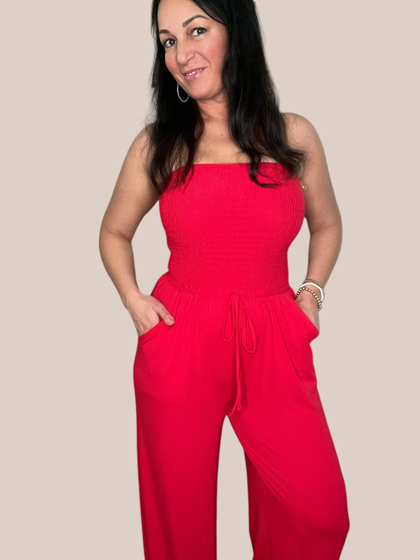 Smocked Tube Top Wide Leg Jumpsuit