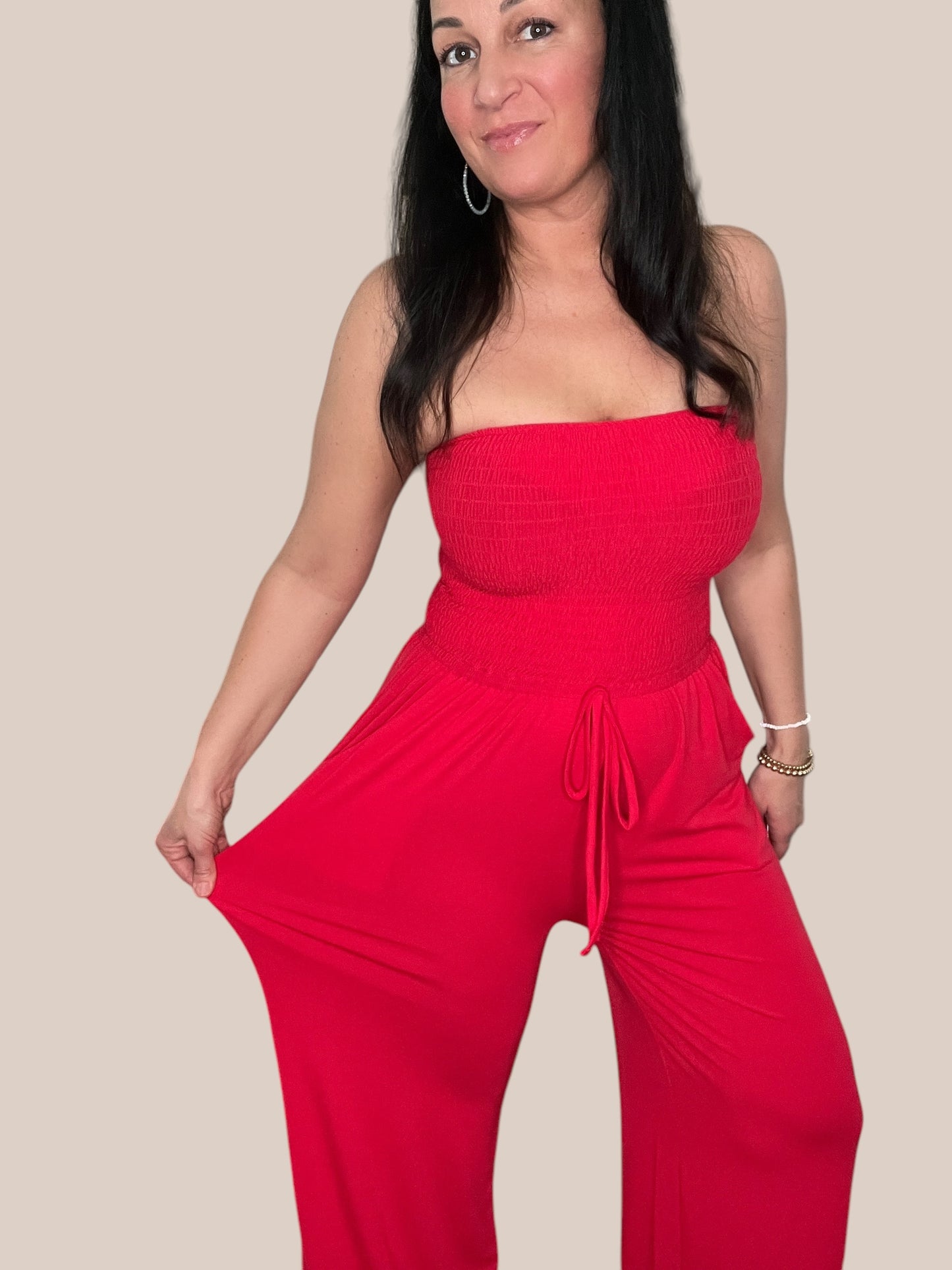Smocked Tube Top Wide Leg Jumpsuit
