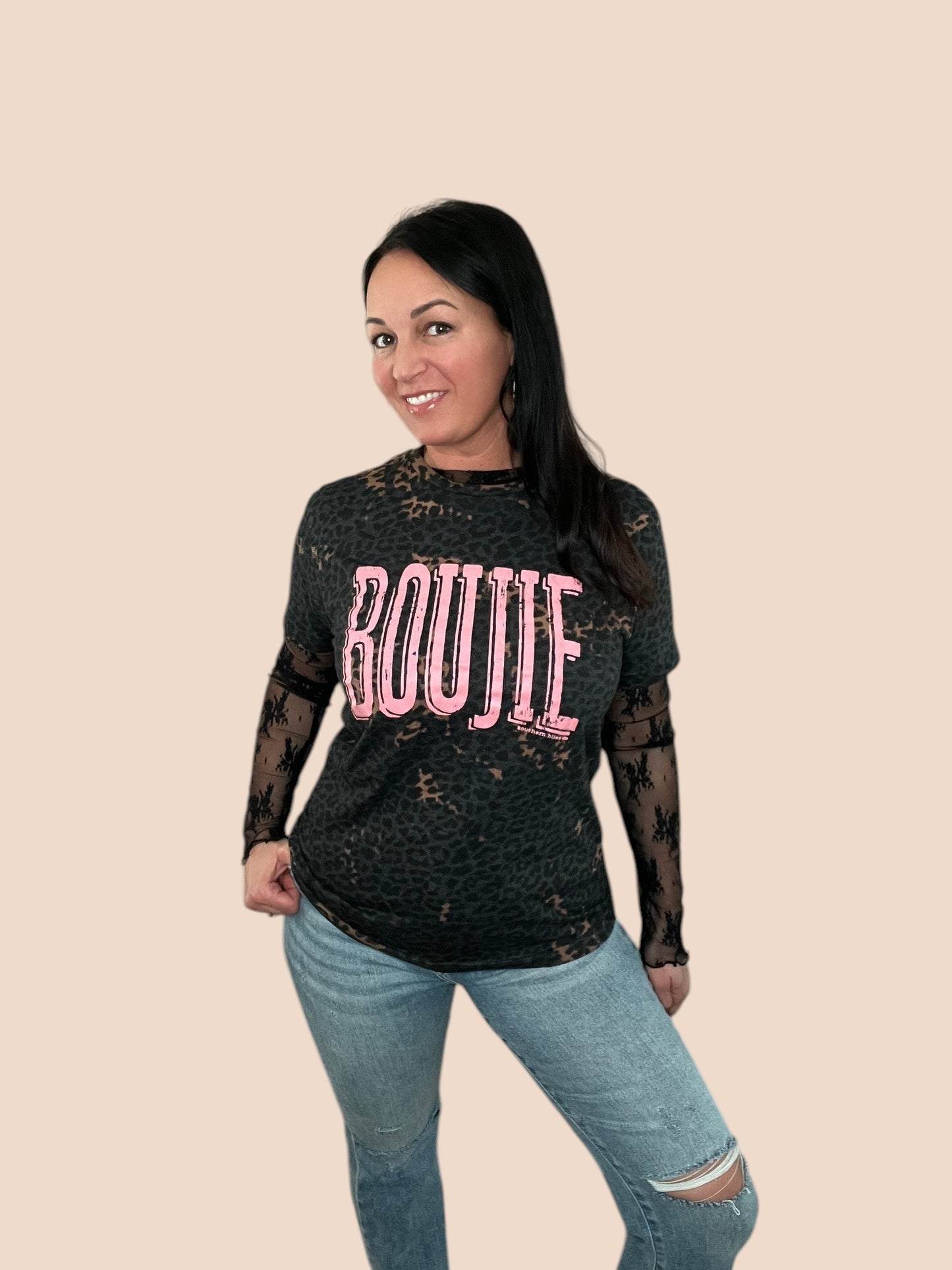 'Boujie' Bleached Leopard Graphic Tee