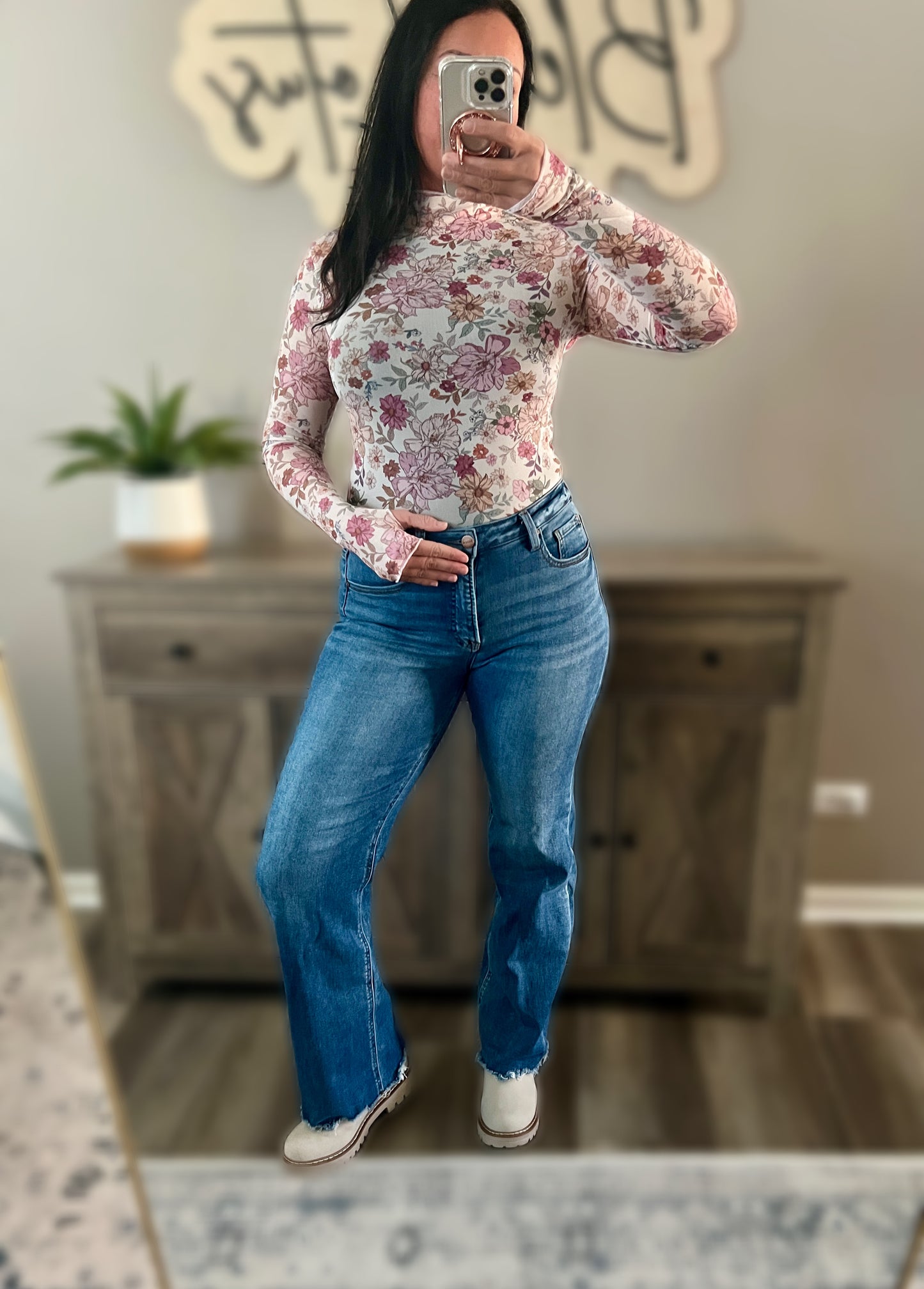 Floral Print Mesh Knit Top