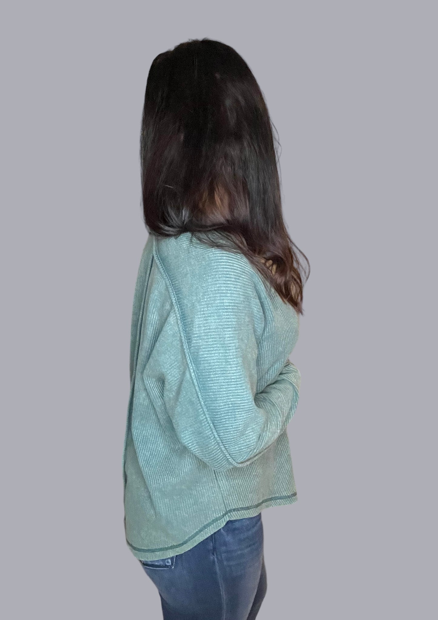 Mineral Washed V-Neck Back Detail Top