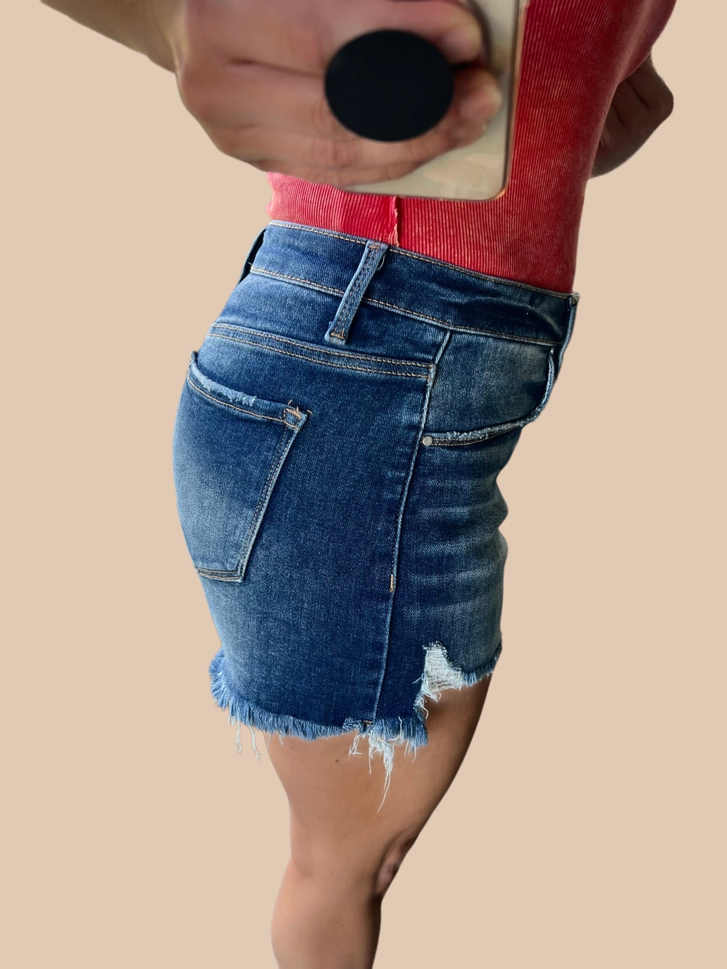 Risen High-Rise Distressed Cutoff Jean Shorts