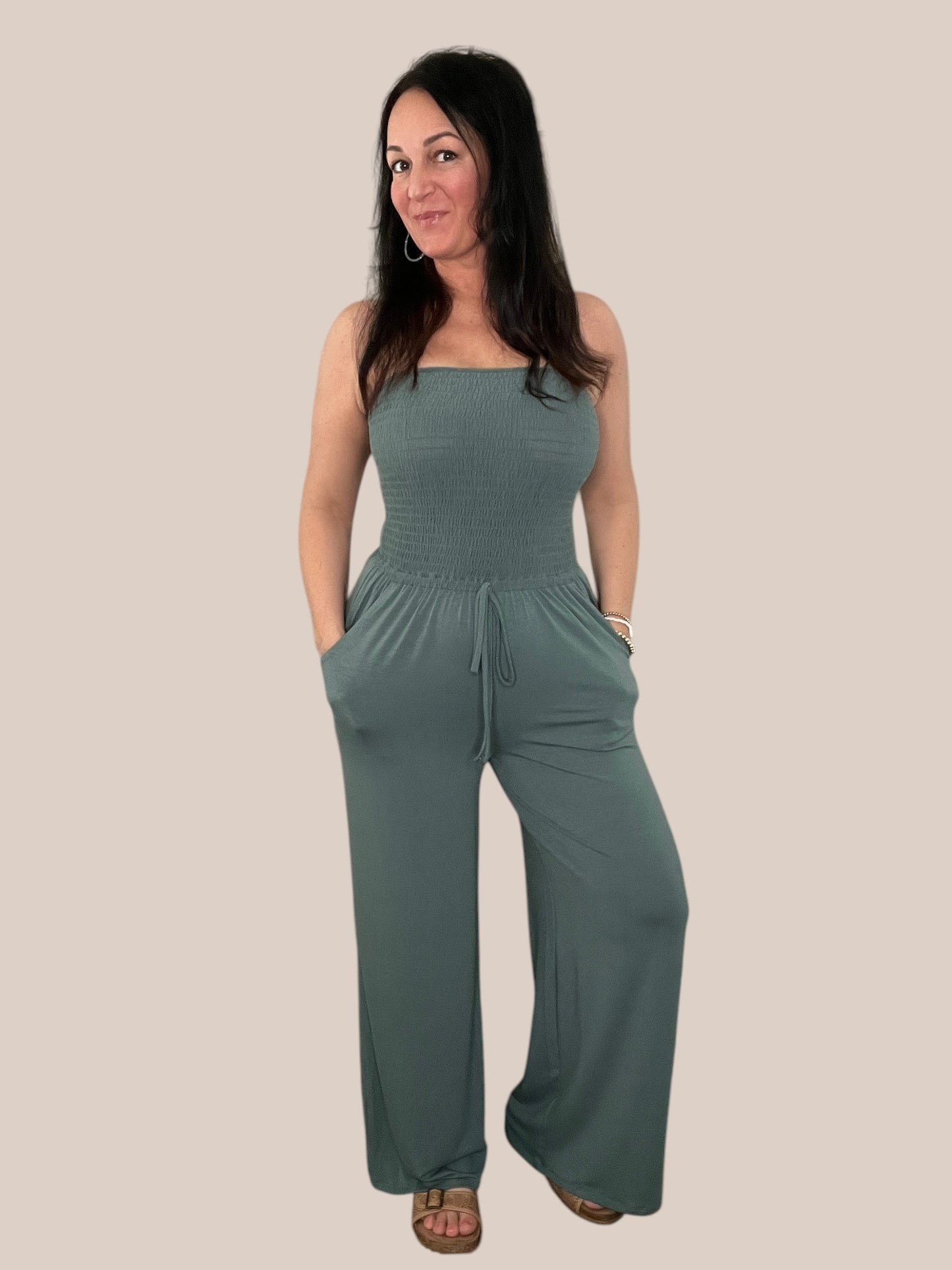 Smocked Tube Top Wide Leg Jumpsuit