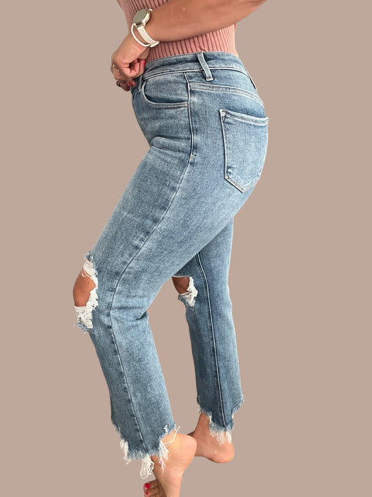 Risen 'Everyday Edge' High Rise Distressed Crop Jeans