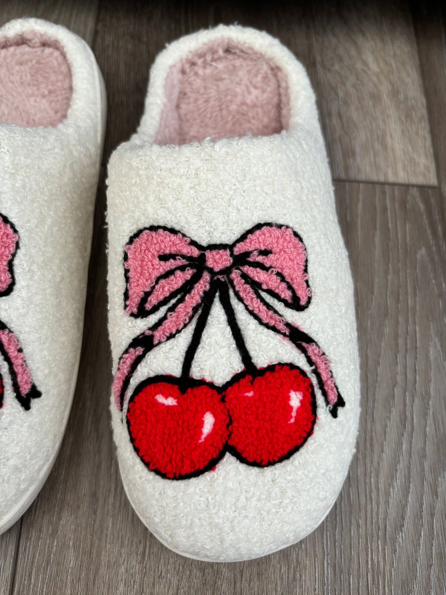 Bow Cherry Cozy Slippers