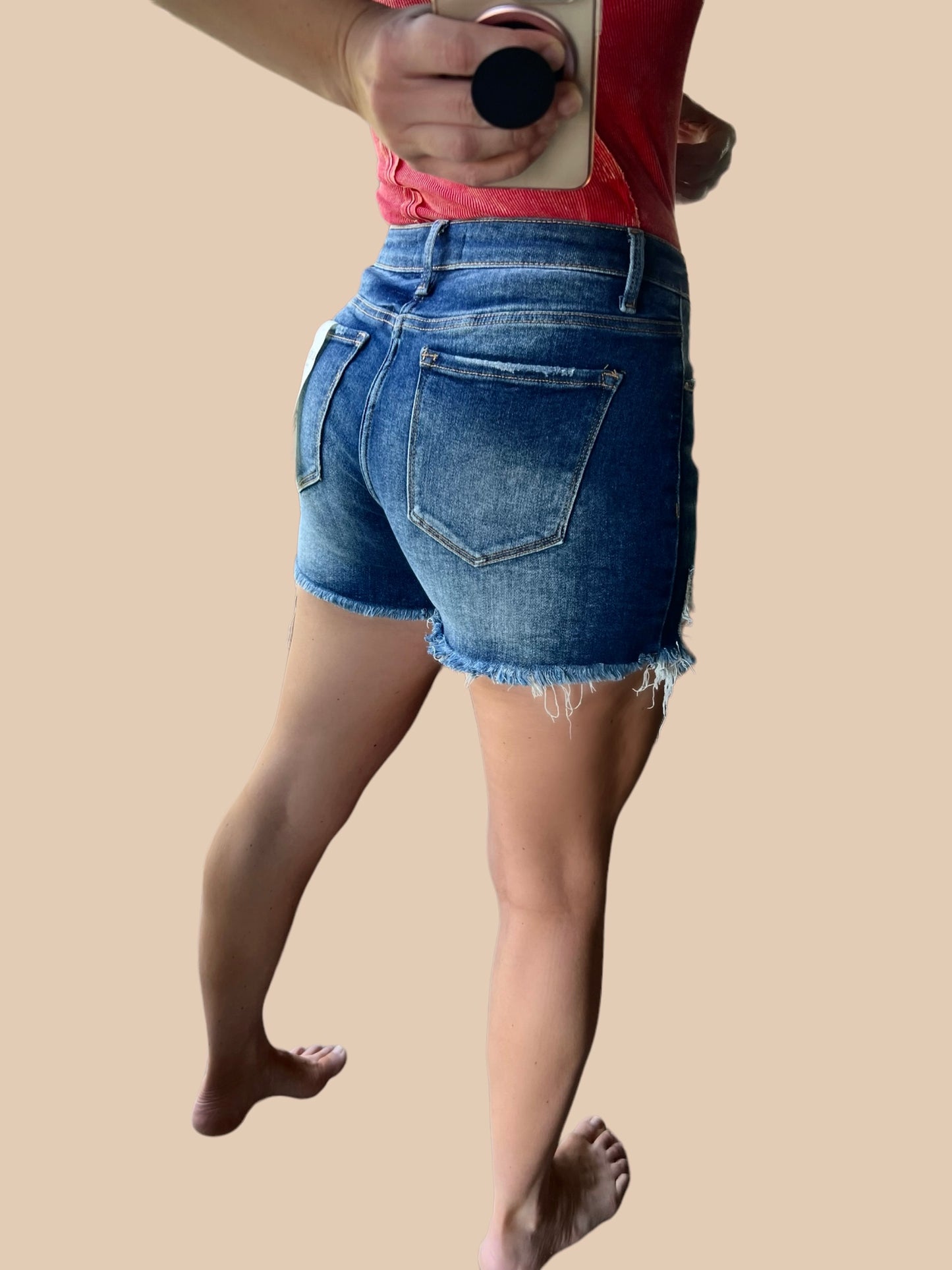 Risen High-Rise Distressed Cutoff Jean Shorts