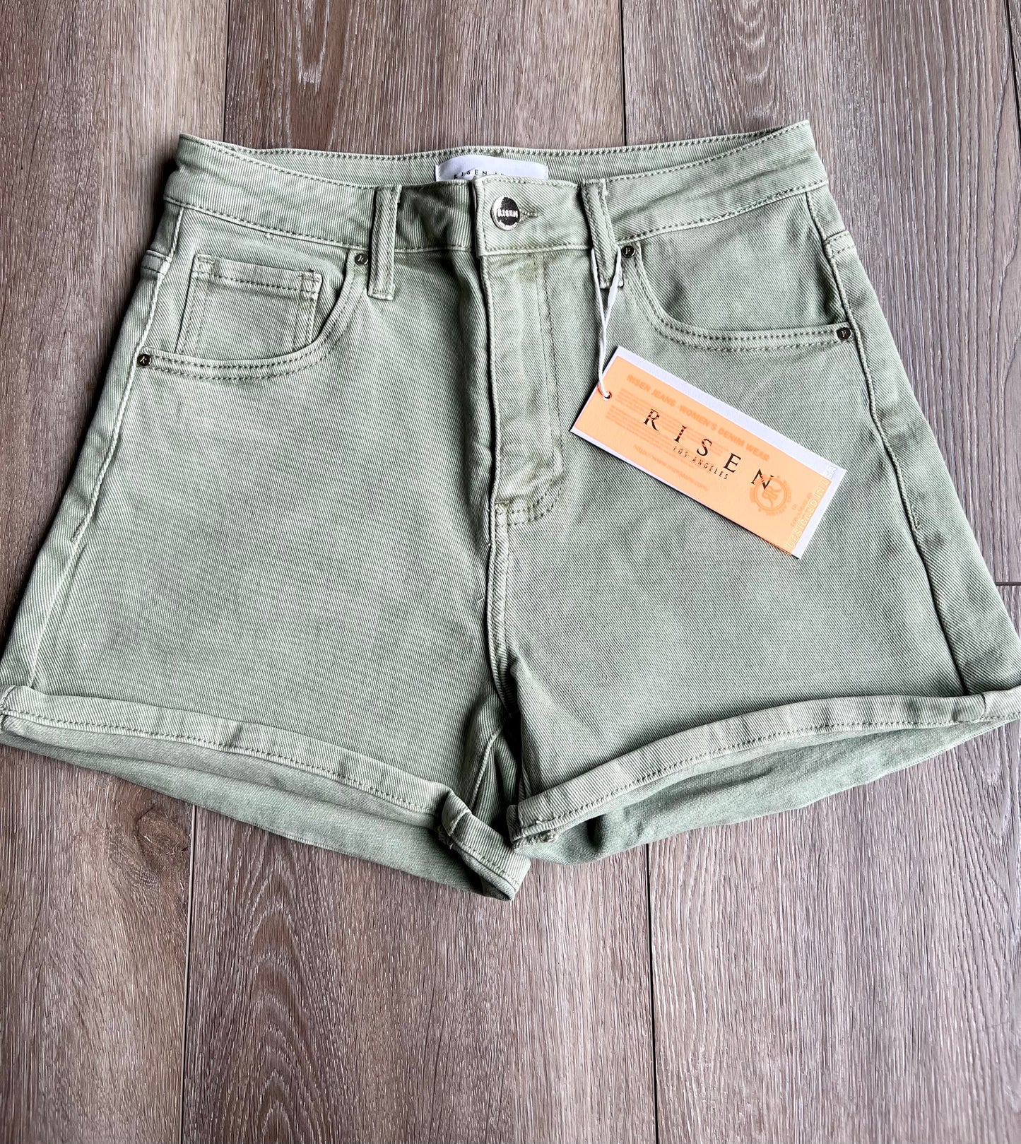 Risen High-Rise Non-Distressed Olive Jean Shorts