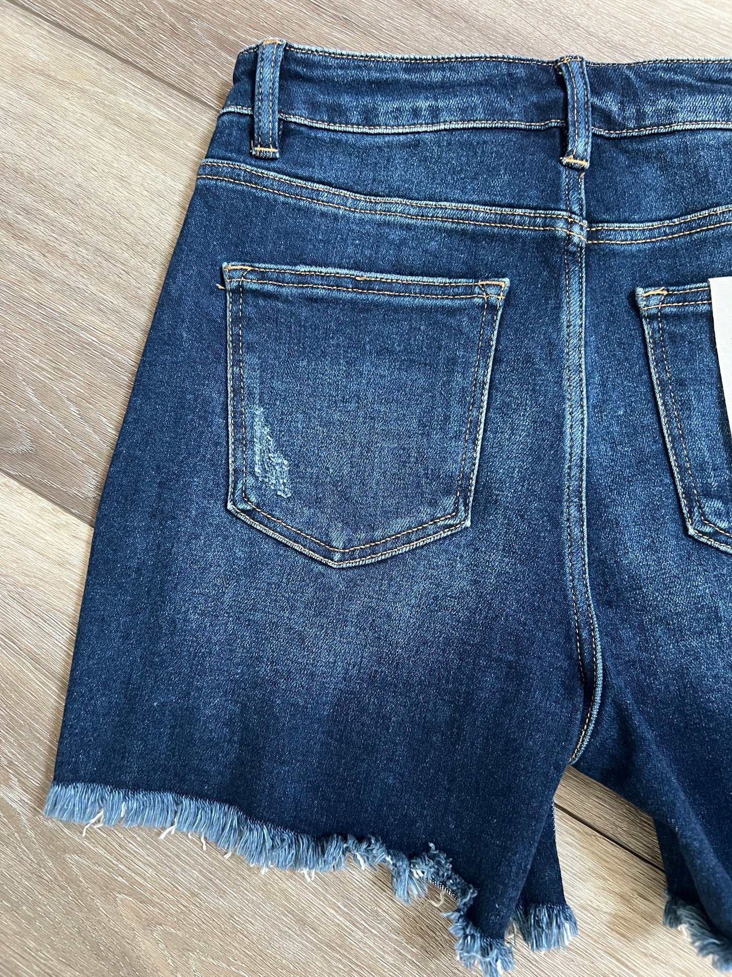 Risen High-Rise Distressed Mid-Thigh Denim Shorts