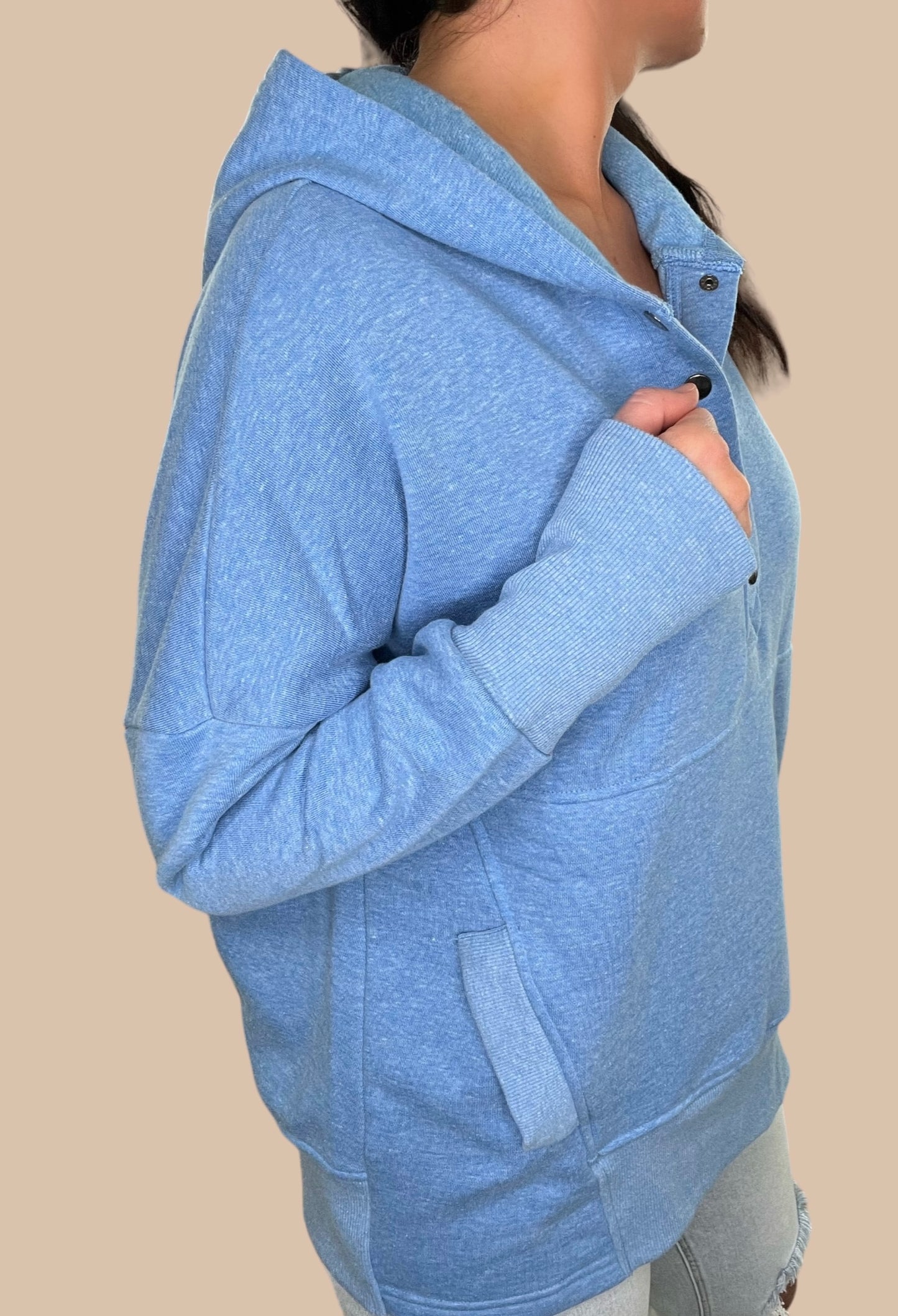 Snap Button Fleece Hoodie w/ Pocket