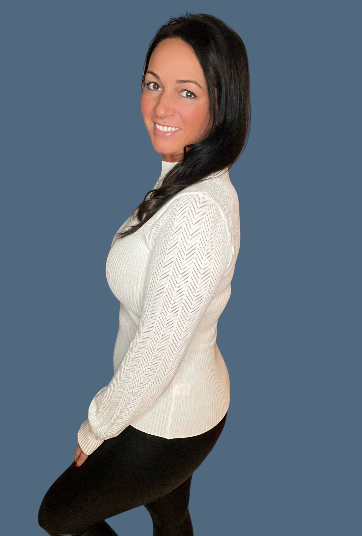 Mock Neck Pointelle Top