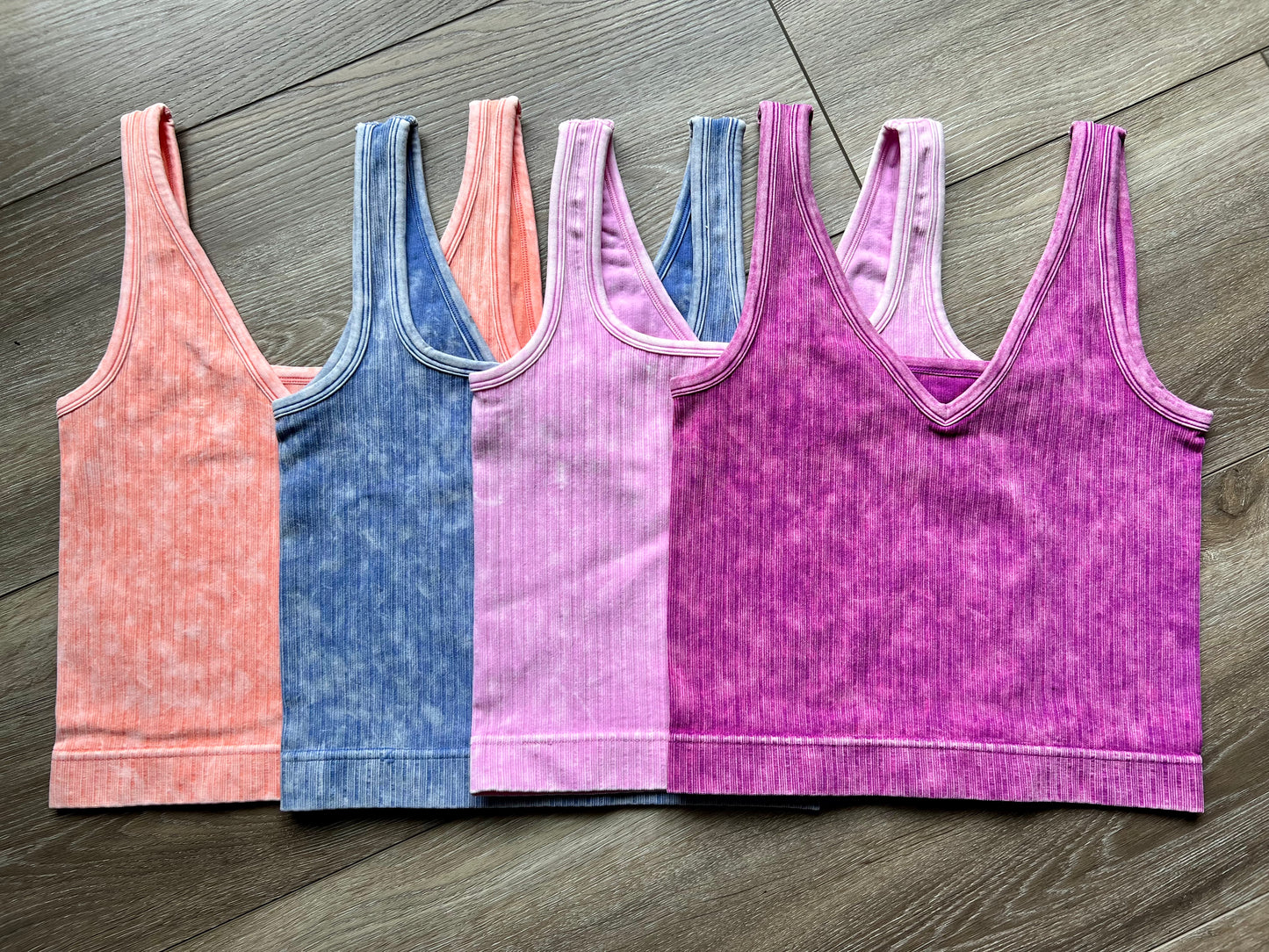 Reversible Neckline Mineral Wash Seamless Crop Tank