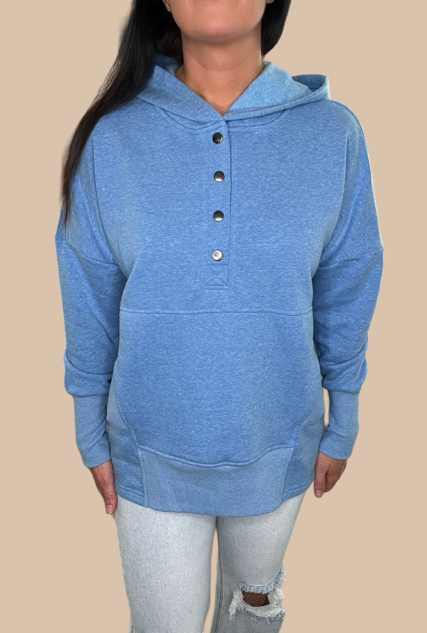 Snap Button Fleece Hoodie w/ Pocket