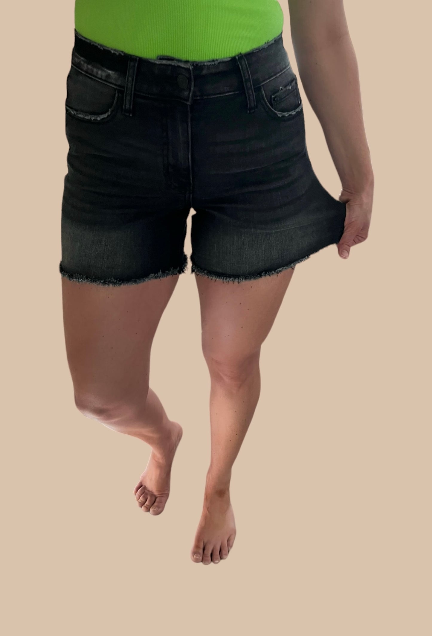 Distressed Washed Black Denim Shorts