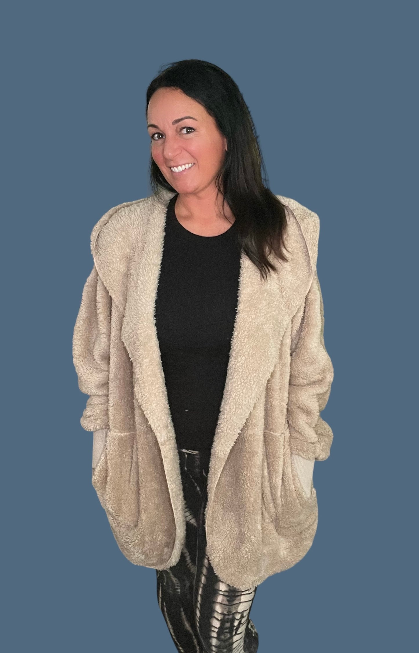 Plush Hooded Long Cardigan Jacket