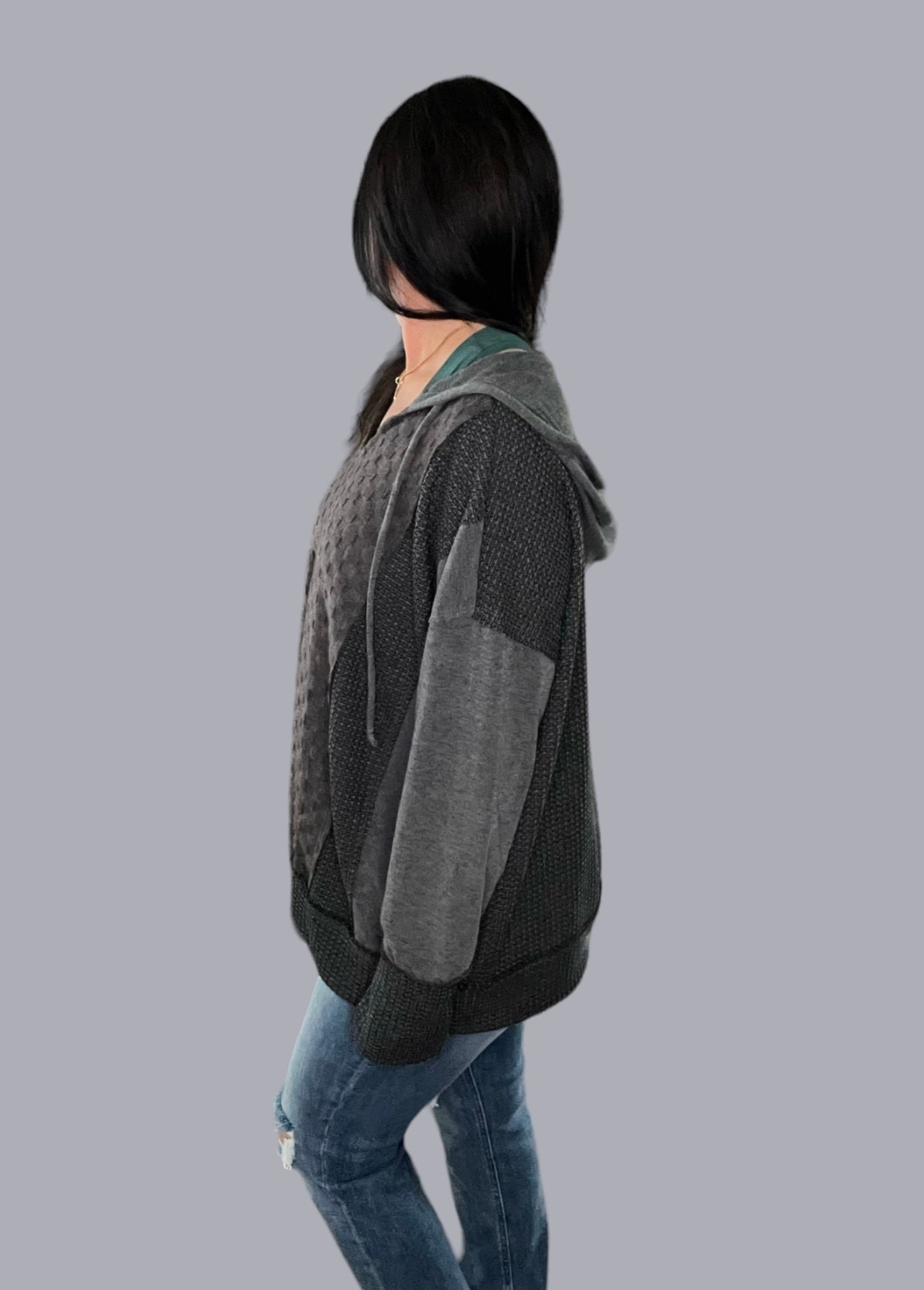 Contrast Pattern Pullover Hoodie
