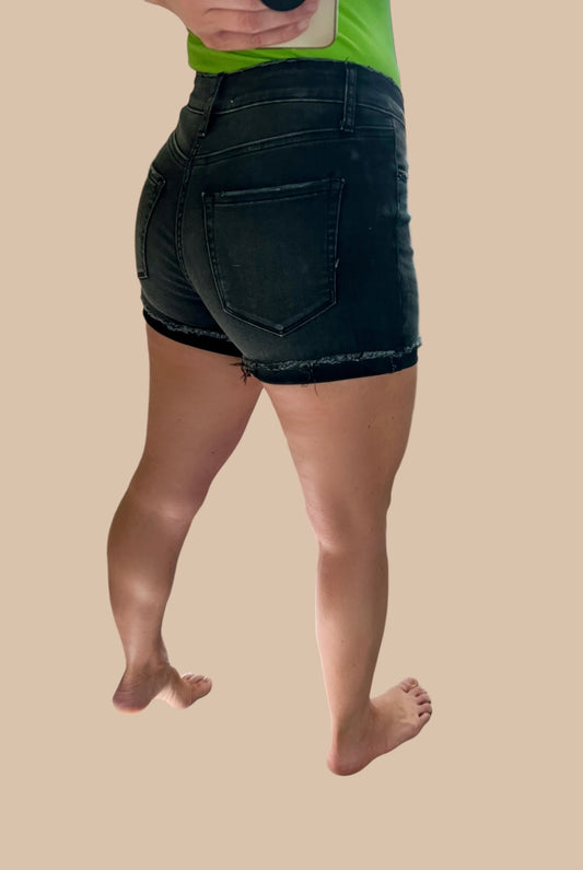 Distressed Washed Black Denim Shorts