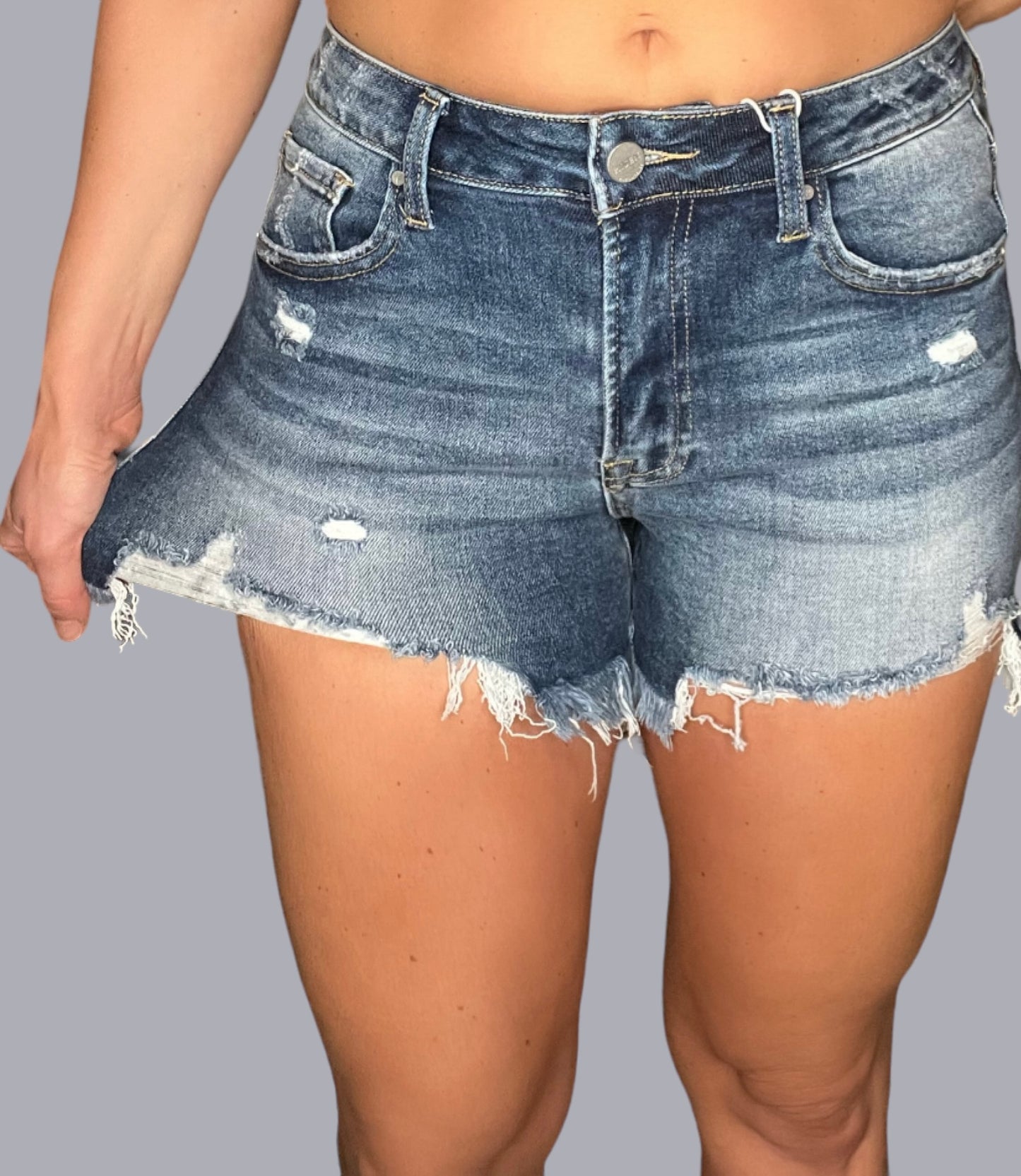 Risen High-Rise Destroyed Cutoff Jean Shorts