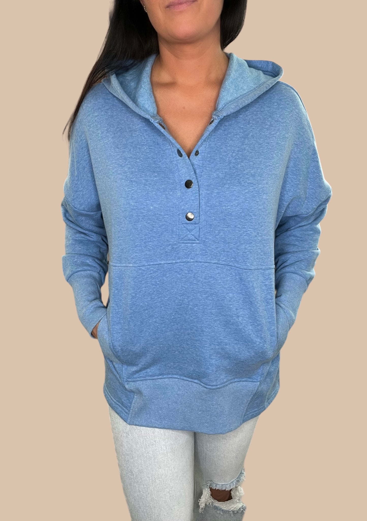 Snap Button Fleece Hoodie w/ Pocket