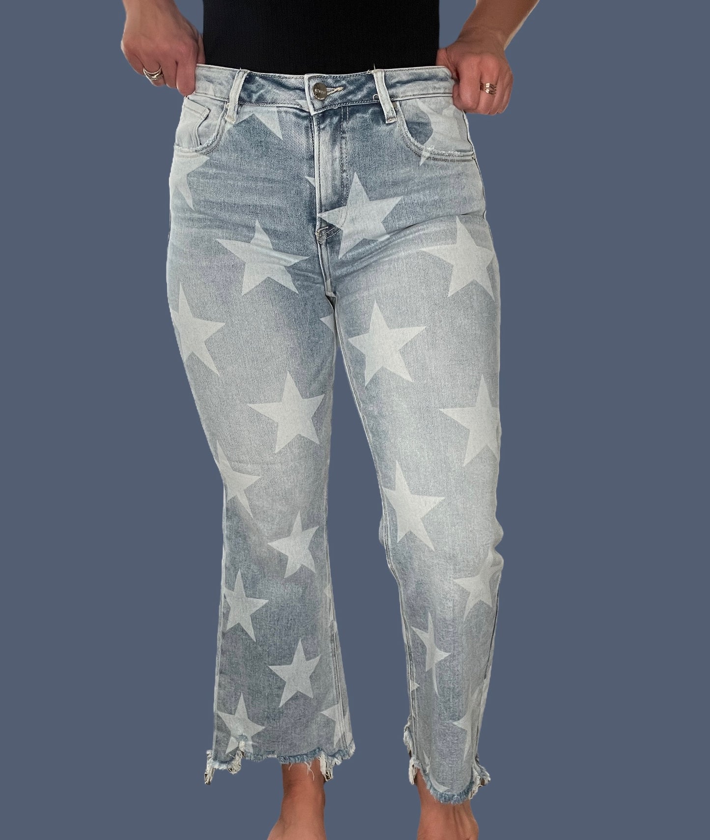 Risen High-Rise Cropped Star Print Jeans