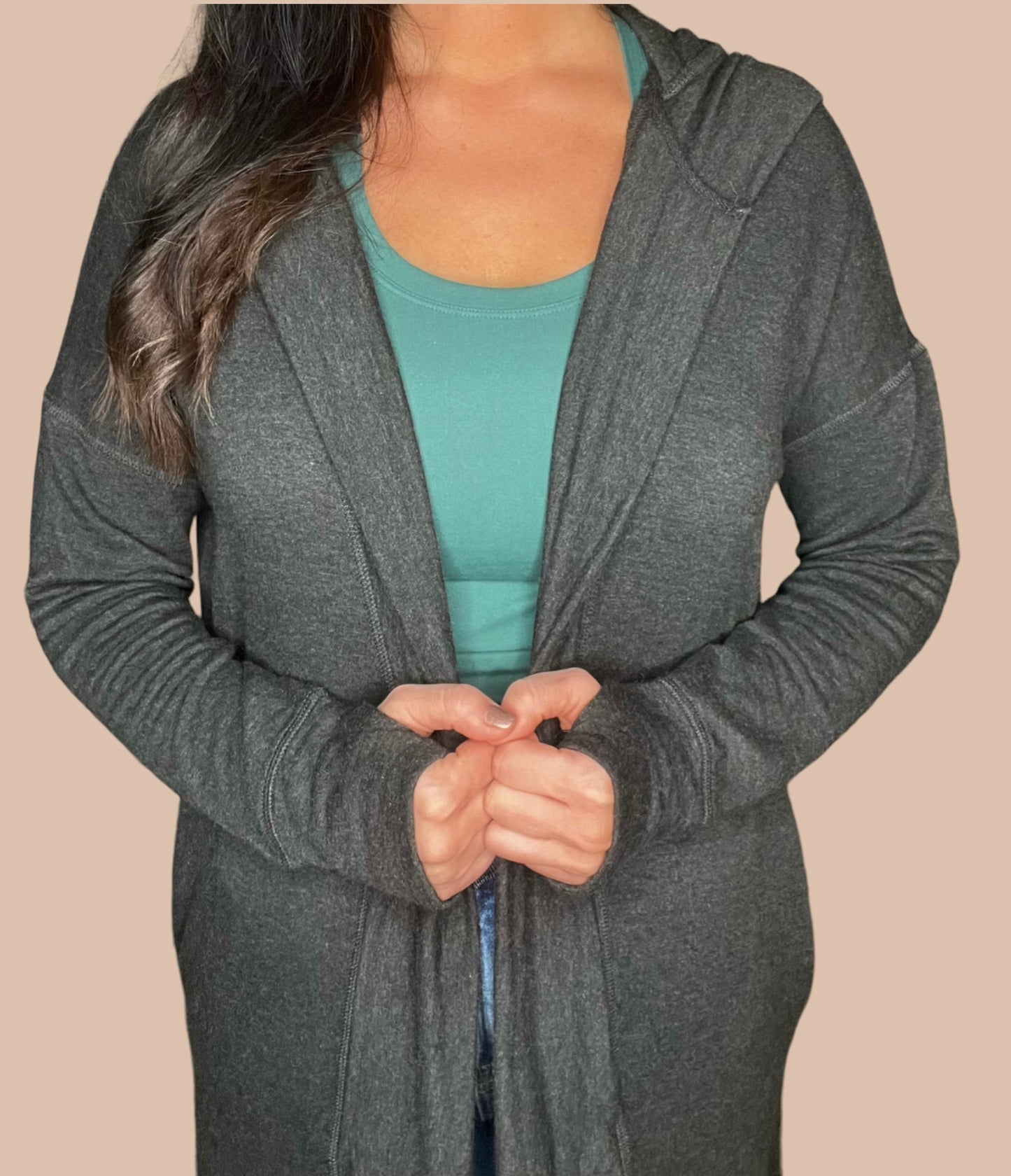 Longline Hoodie Cardigan w/ Pockets
