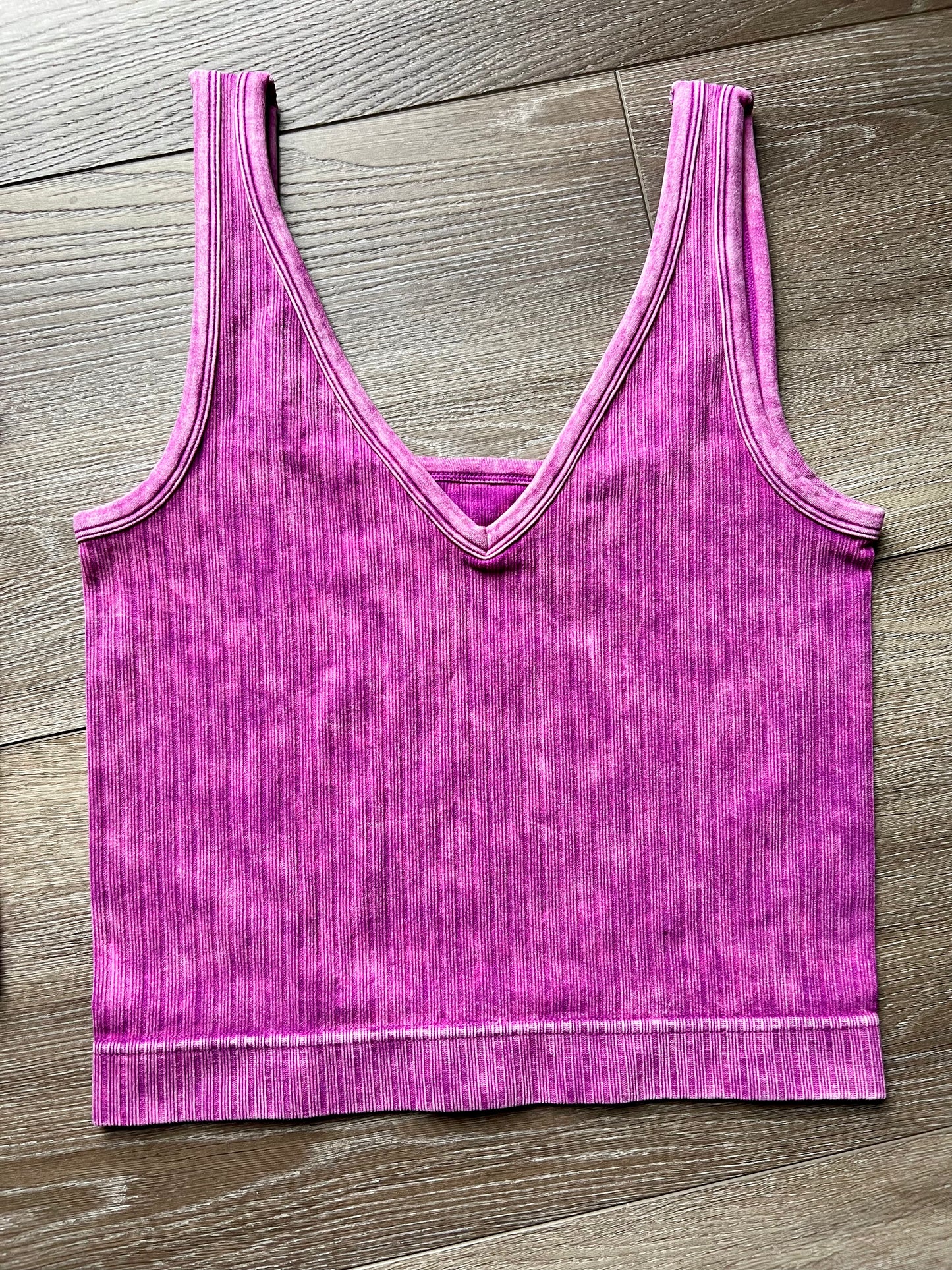 Reversible Neckline Mineral Wash Seamless Crop Tank
