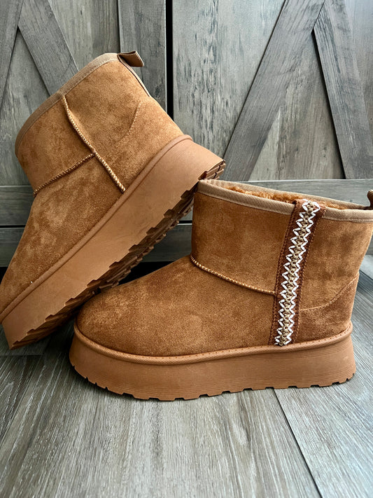 Aztec Trim Platform Ankle Booties