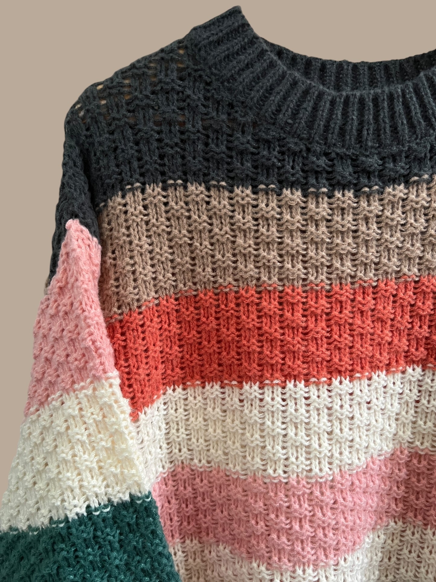 Color-Block Striped Chunky Sweater