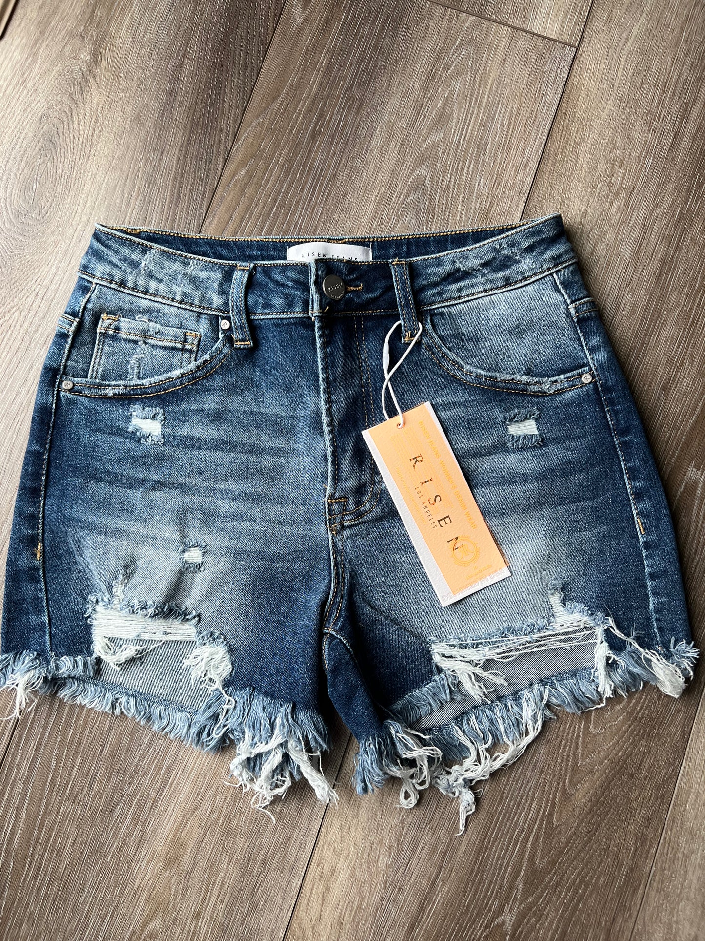 Risen High-Rise Destroyed Cutoff Jean Shorts