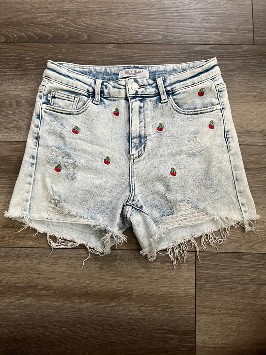 Judy Blue High-Rise 'Cherry on Top' Cutoff Jean Shorts