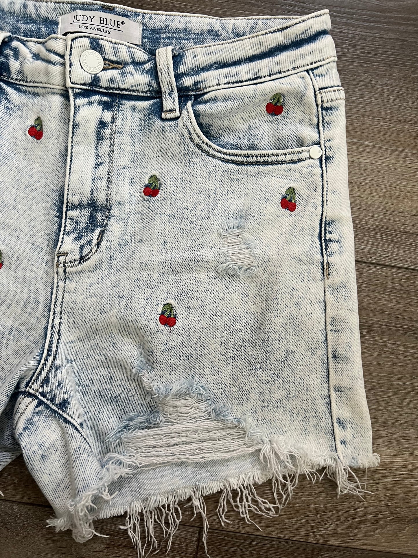 Judy Blue High-Rise 'Cherry on Top' Cutoff Jean Shorts