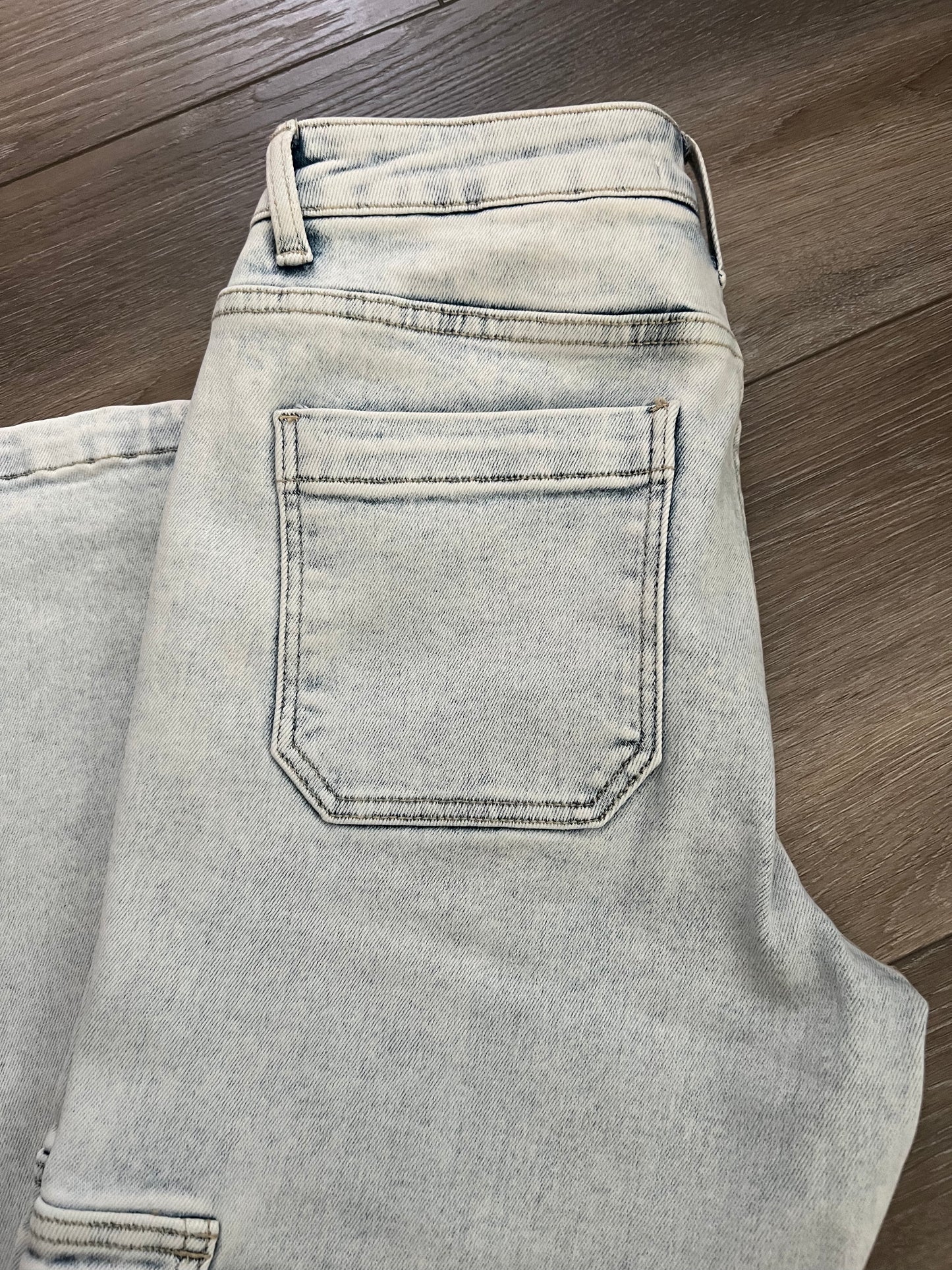 Risen Wide Leg Light Wash Cargo Jeans