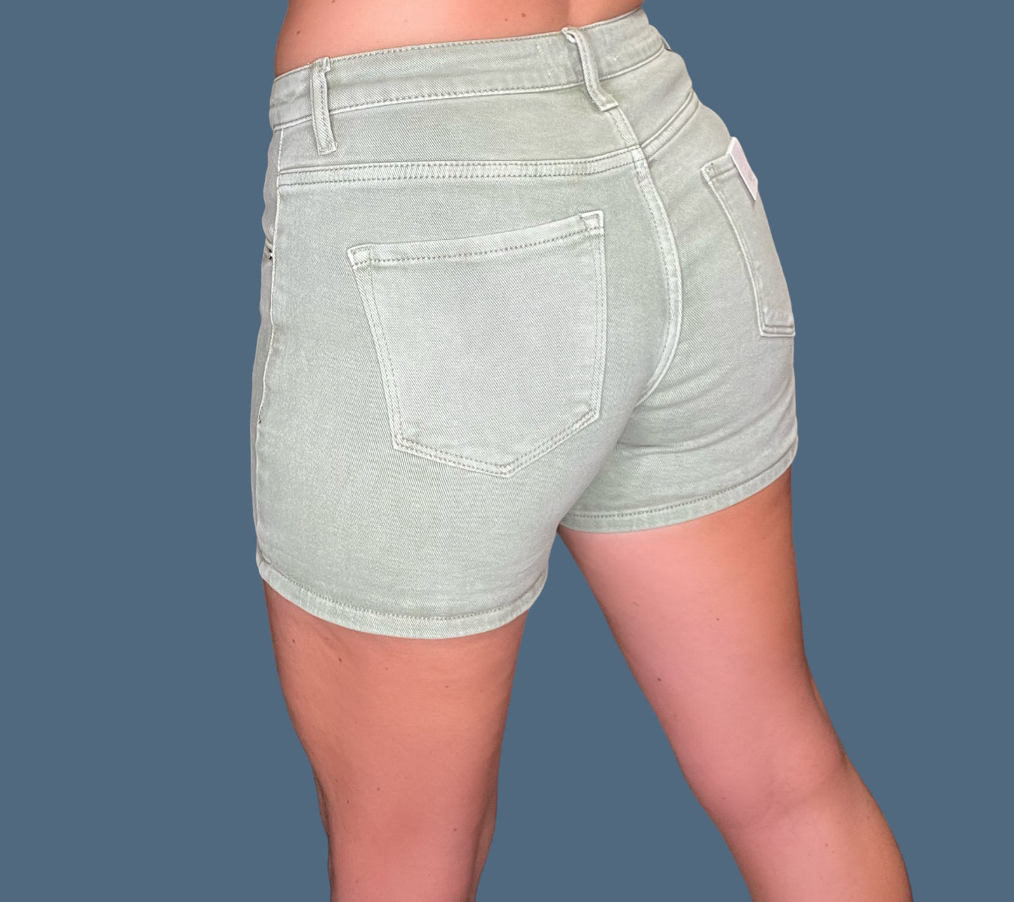 Risen High-Rise Non-Distressed Olive Jean Shorts