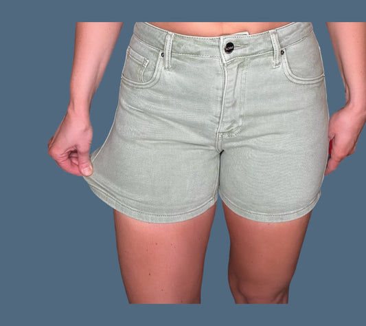 Risen High-Rise Non-Distressed Olive Jean Shorts