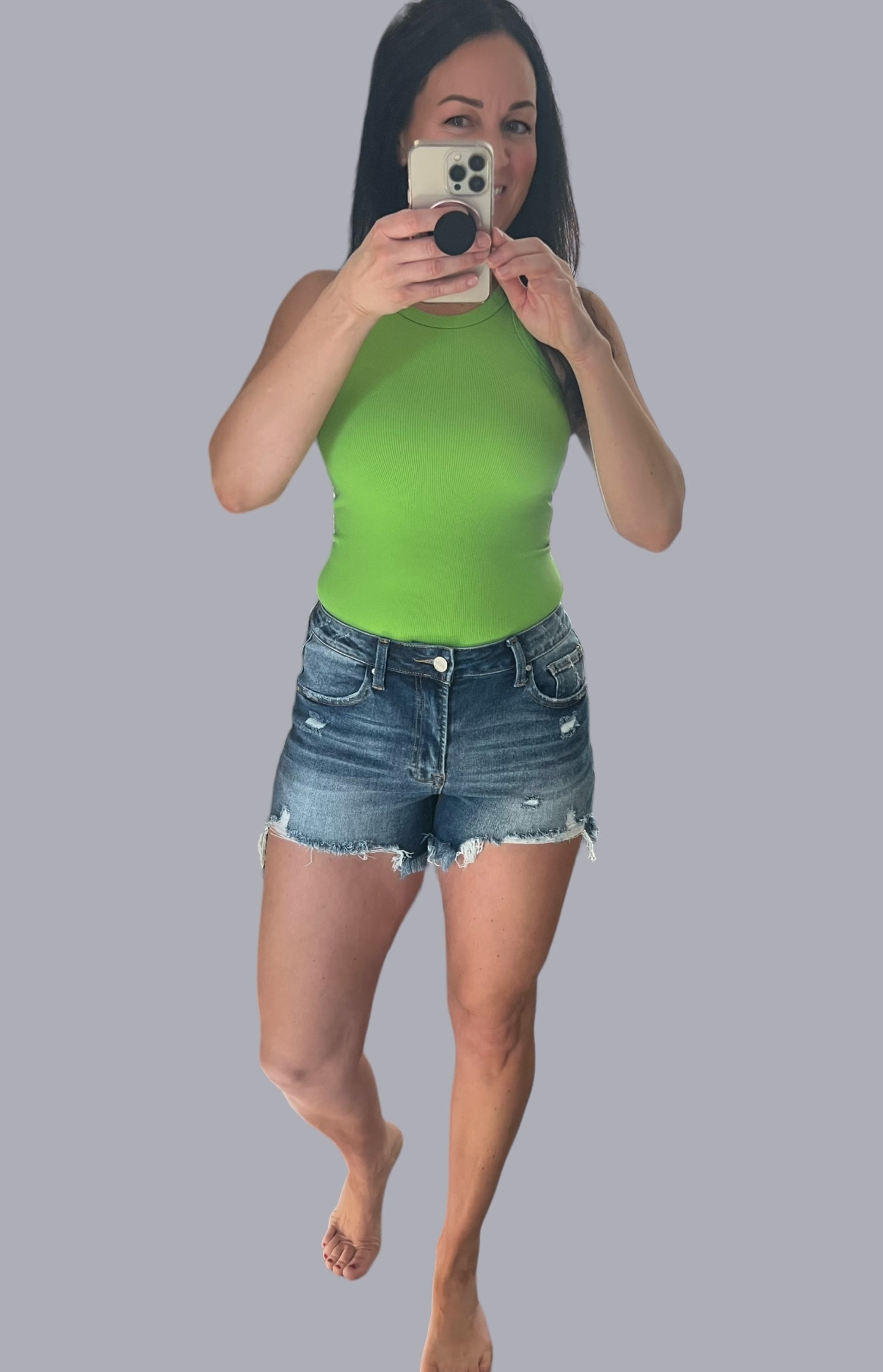 Risen High-Rise Destroyed Cutoff Jean Shorts