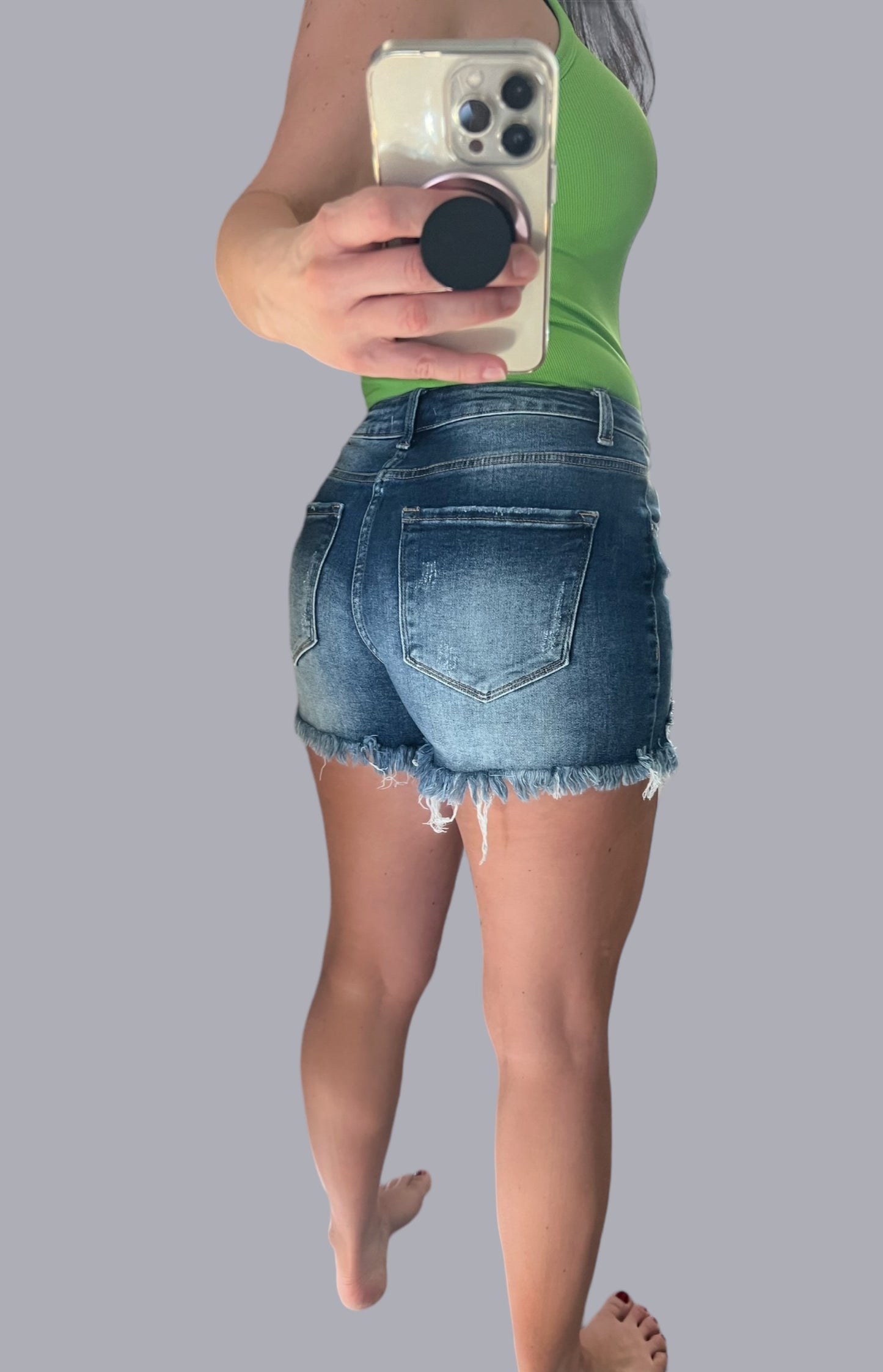 Risen High-Rise Destroyed Cutoff Jean Shorts