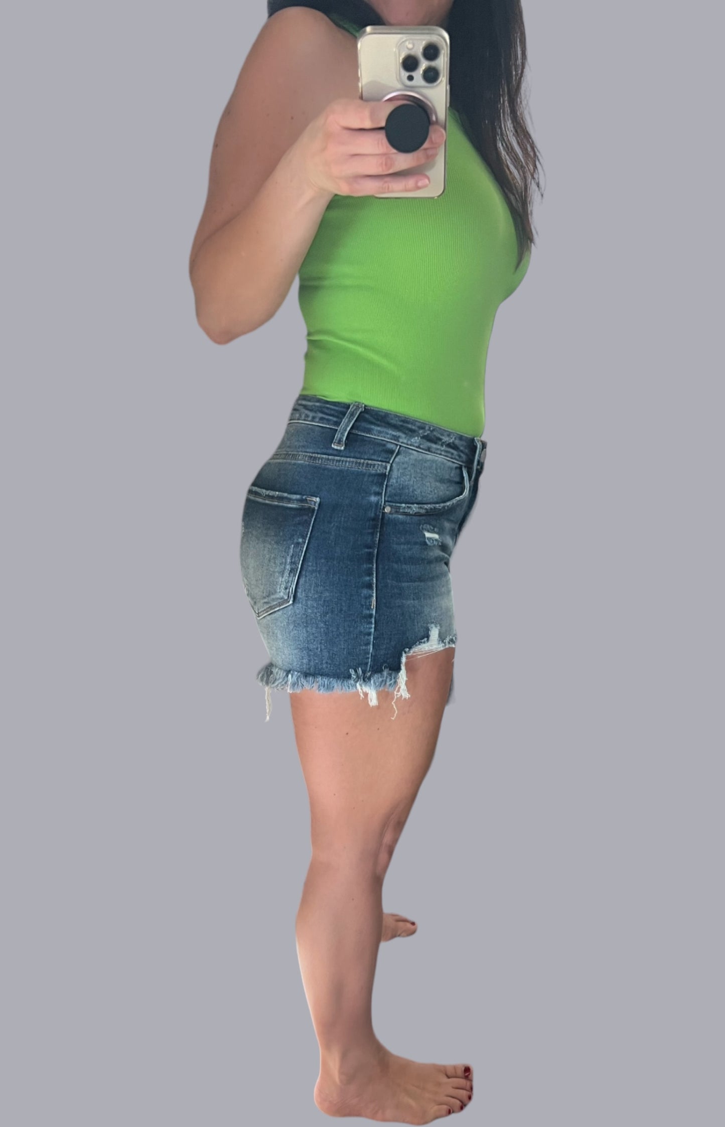 Risen High-Rise Destroyed Cutoff Jean Shorts