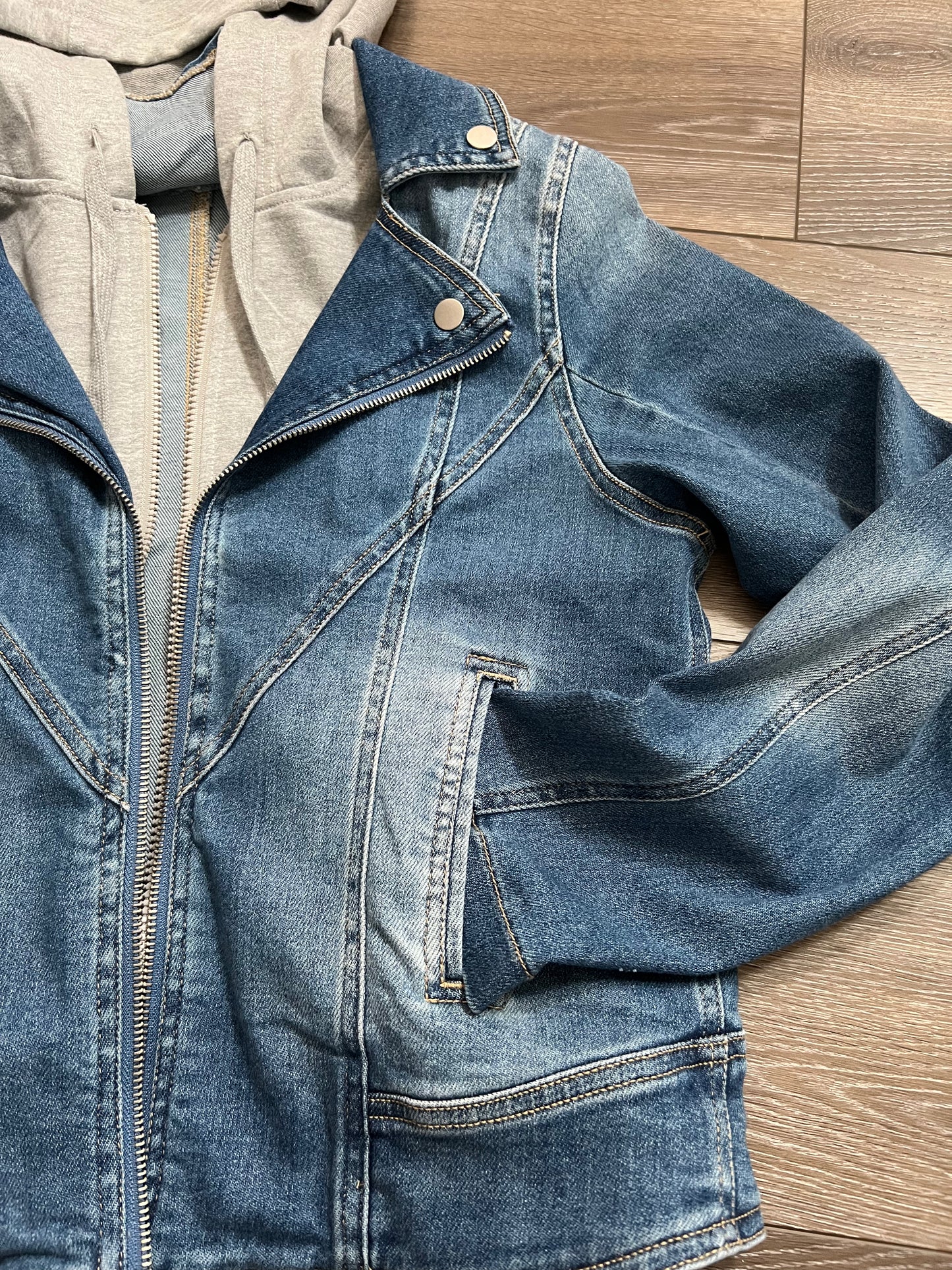 Risen Moto Jean Jacket with Zip-Up Hoodie