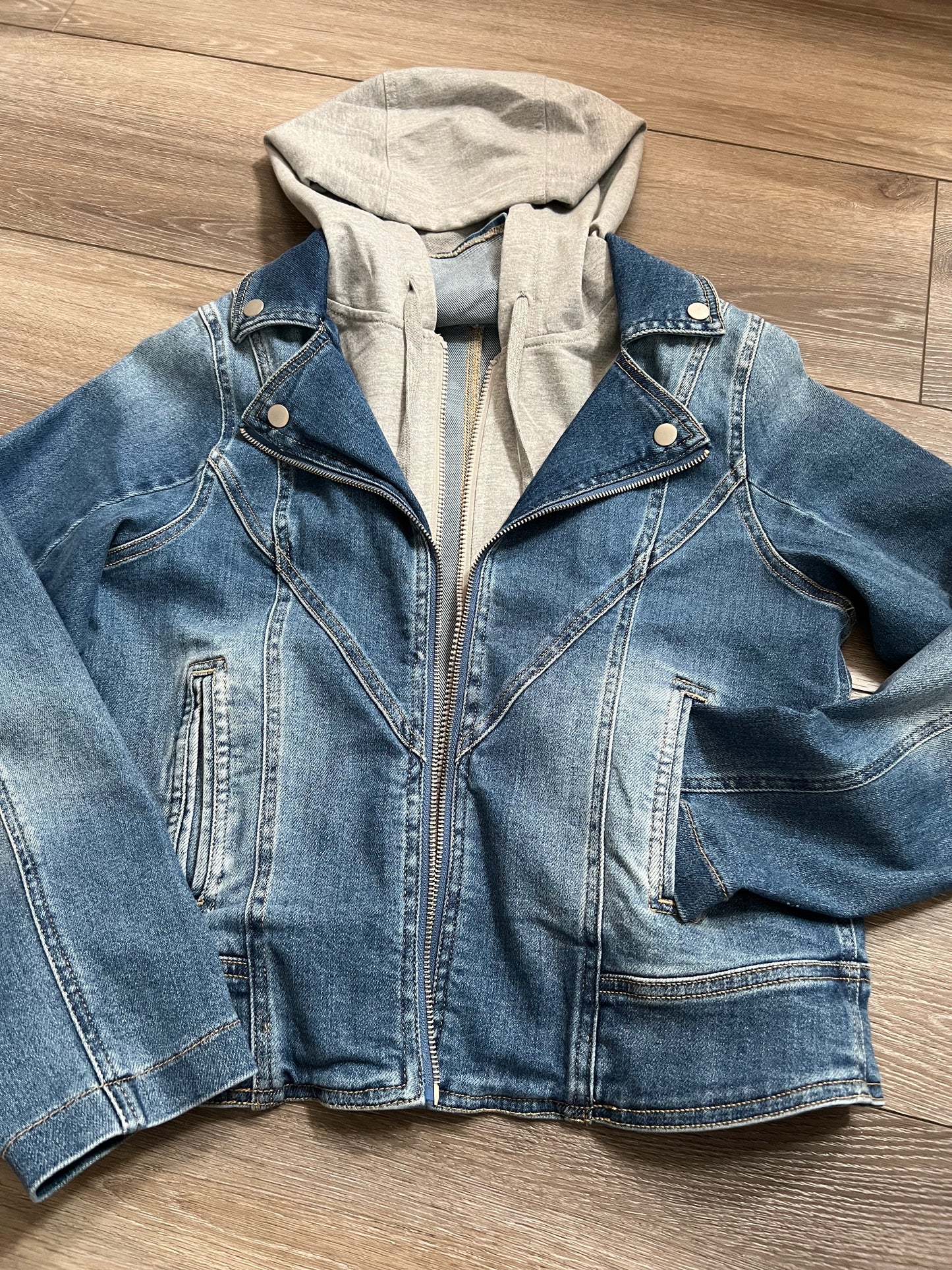 Risen Moto Jean Jacket with Zip-Up Hoodie