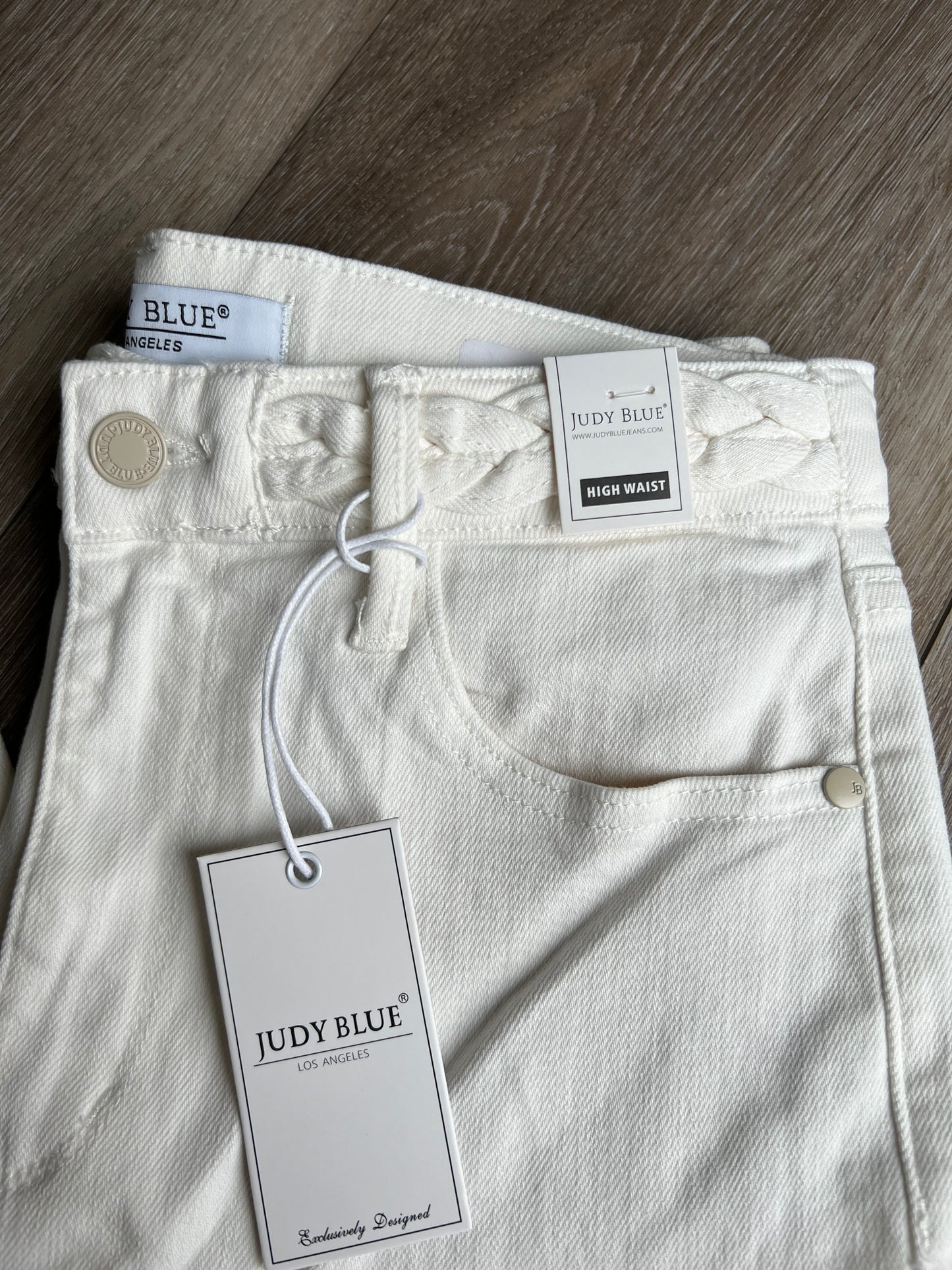 Judy Blue Wide Leg Braided White Jeans