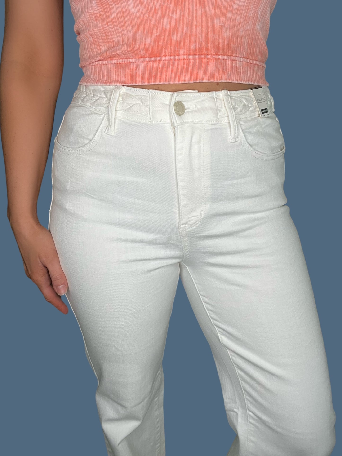 Judy Blue Wide Leg Braided White Jeans