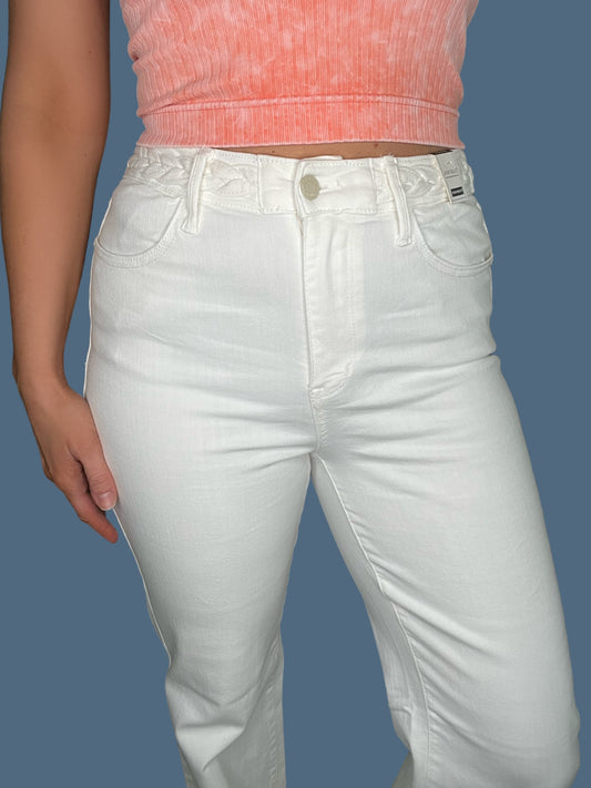 Judy Blue Wide Leg Braided White Jeans