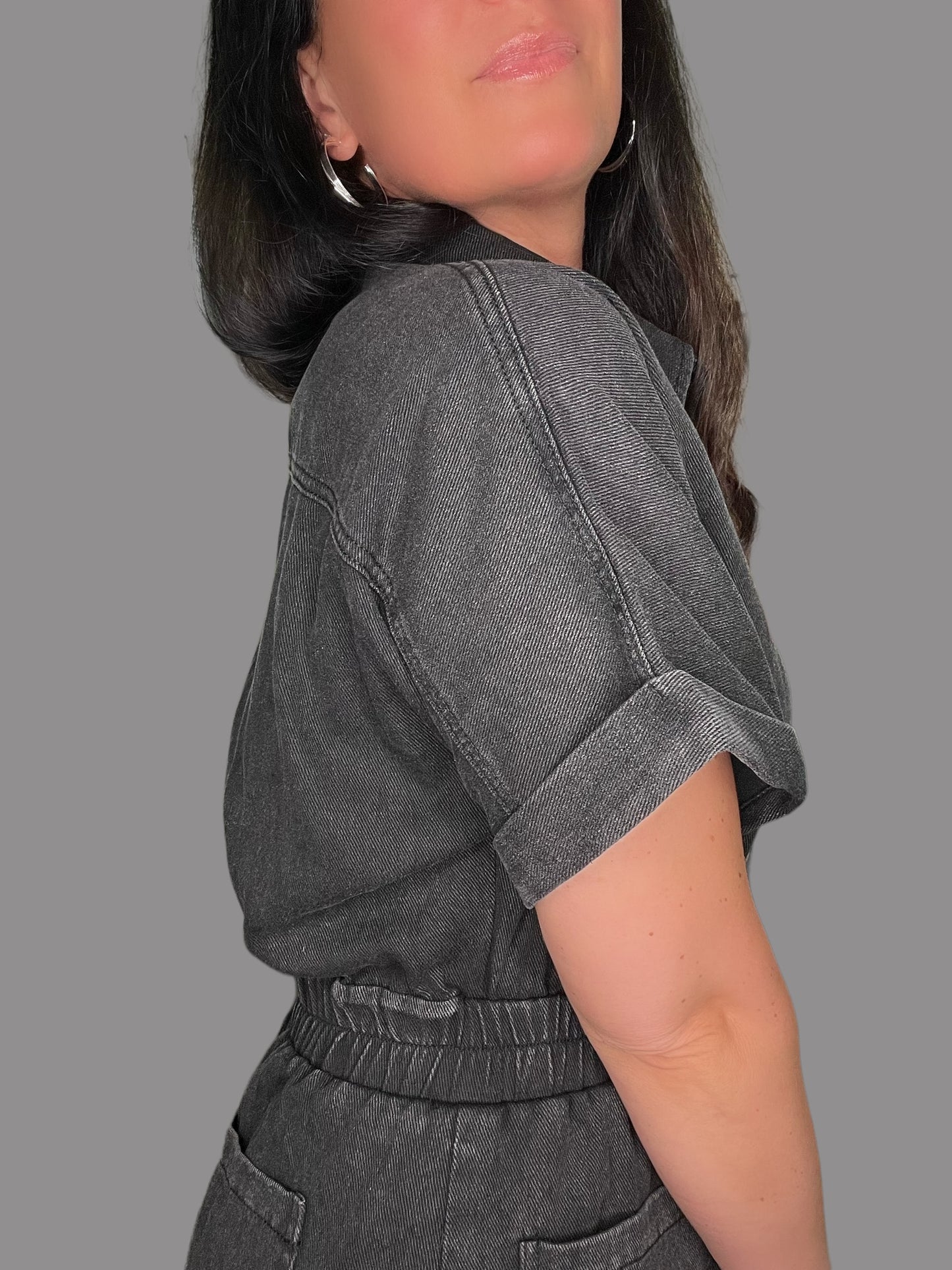 Button-Up Denim Dress w/ Built-In Shorts