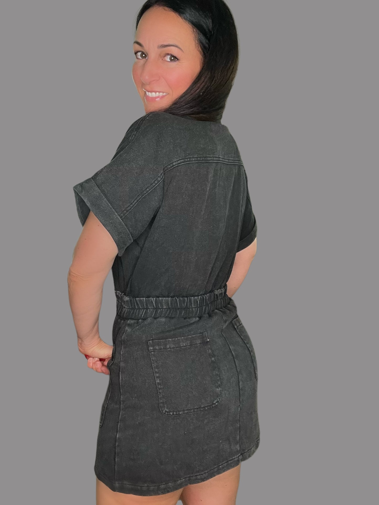 Button-Up Denim Dress w/ Built-In Shorts