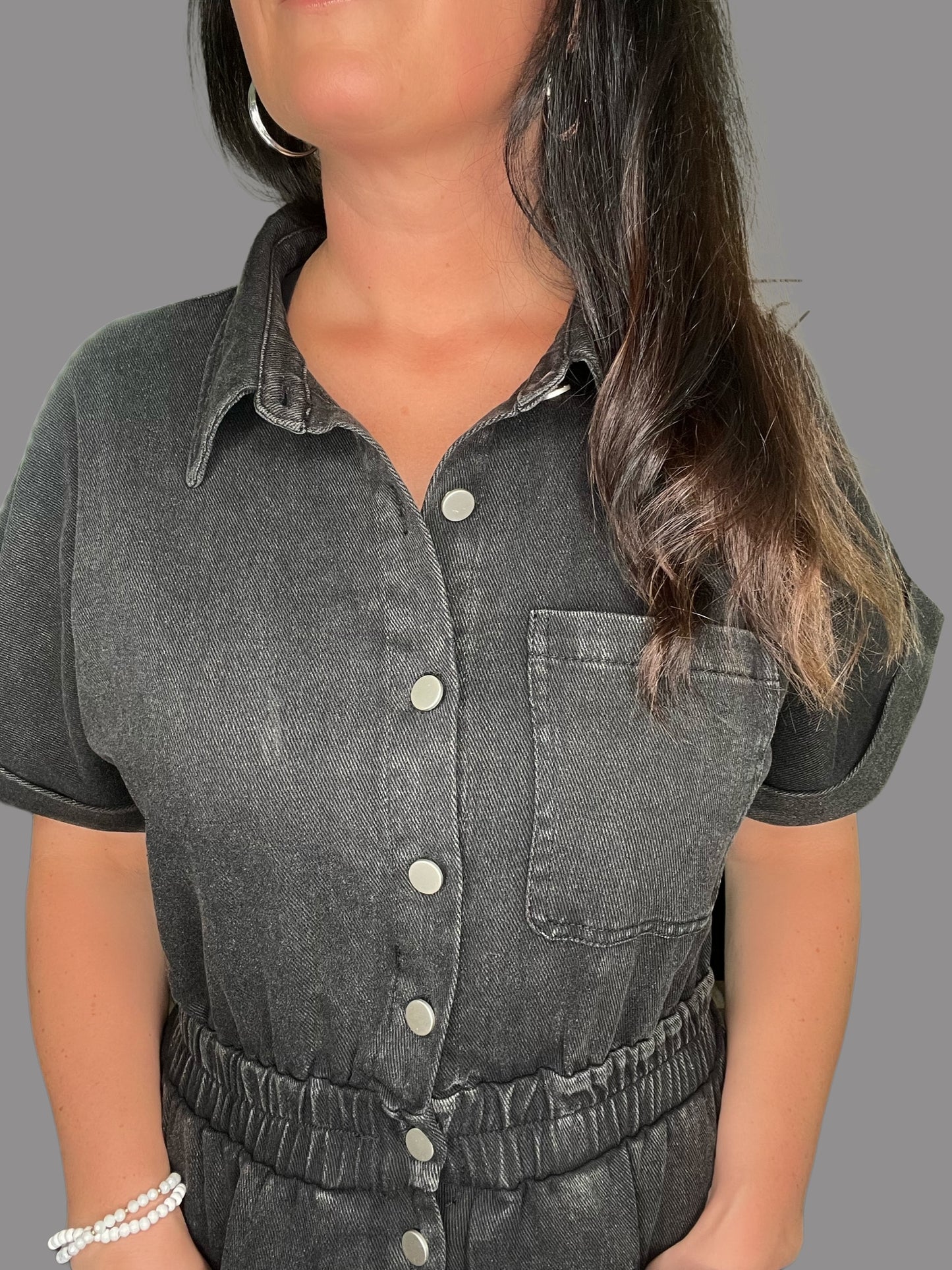 Button-Up Denim Dress w/ Built-In Shorts