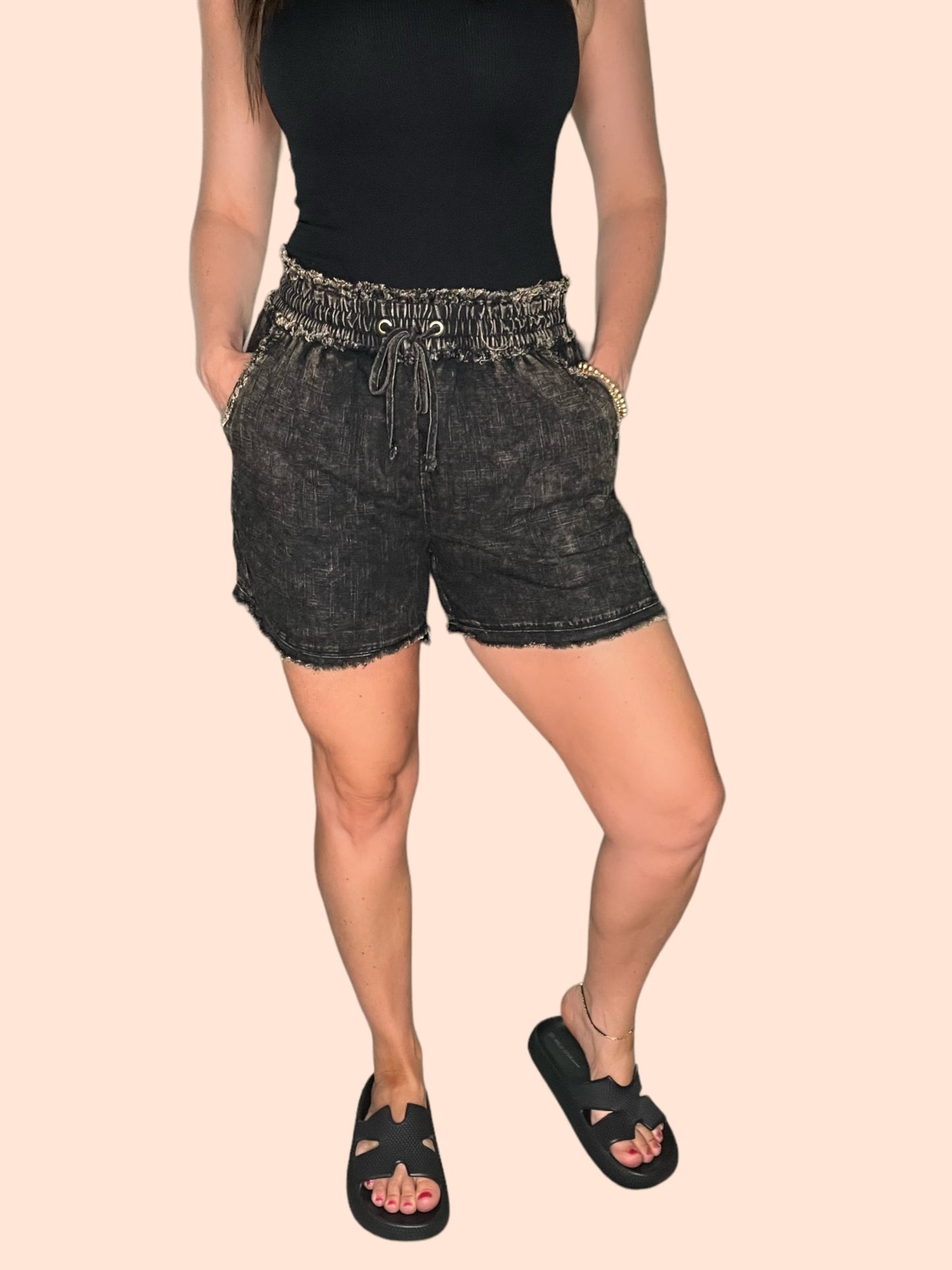 Mineral Washed Linen Shorts