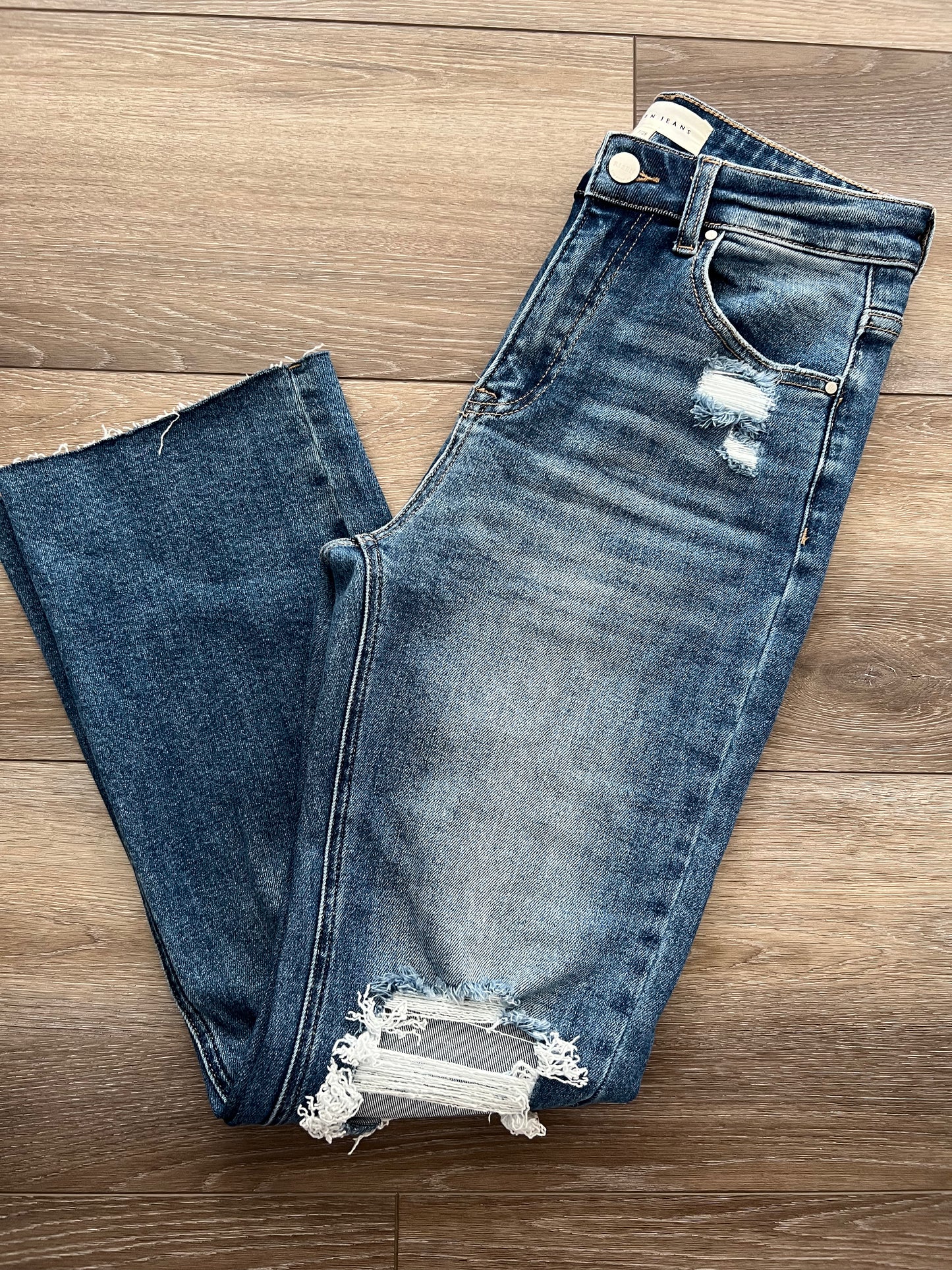Risen High-Rise Knee Distressed Ankle Jeans