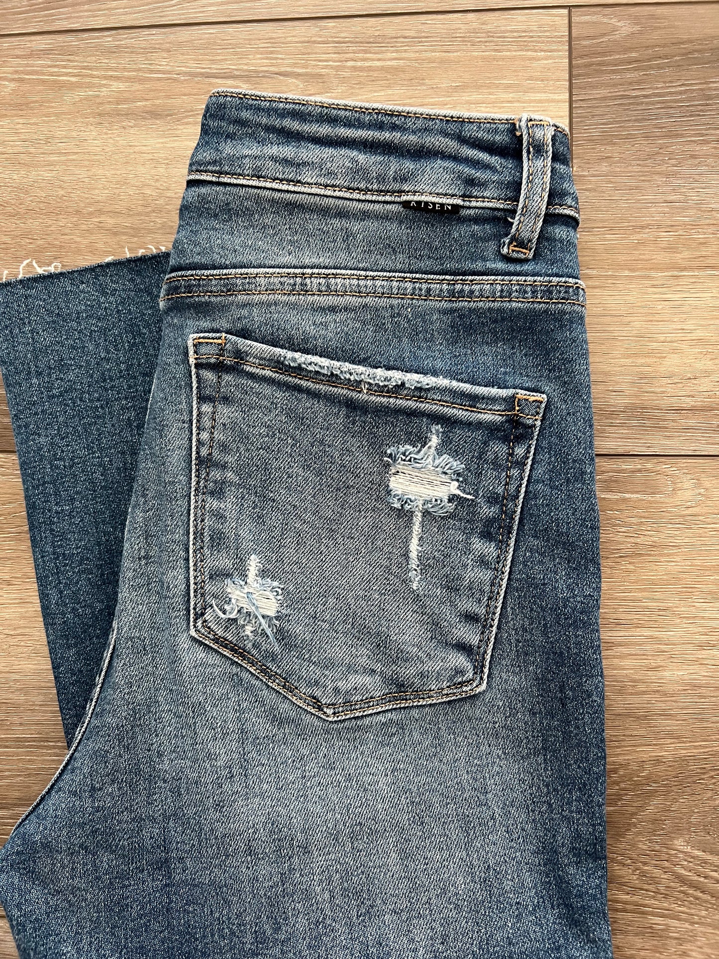 Risen High-Rise Knee Distressed Ankle Jeans